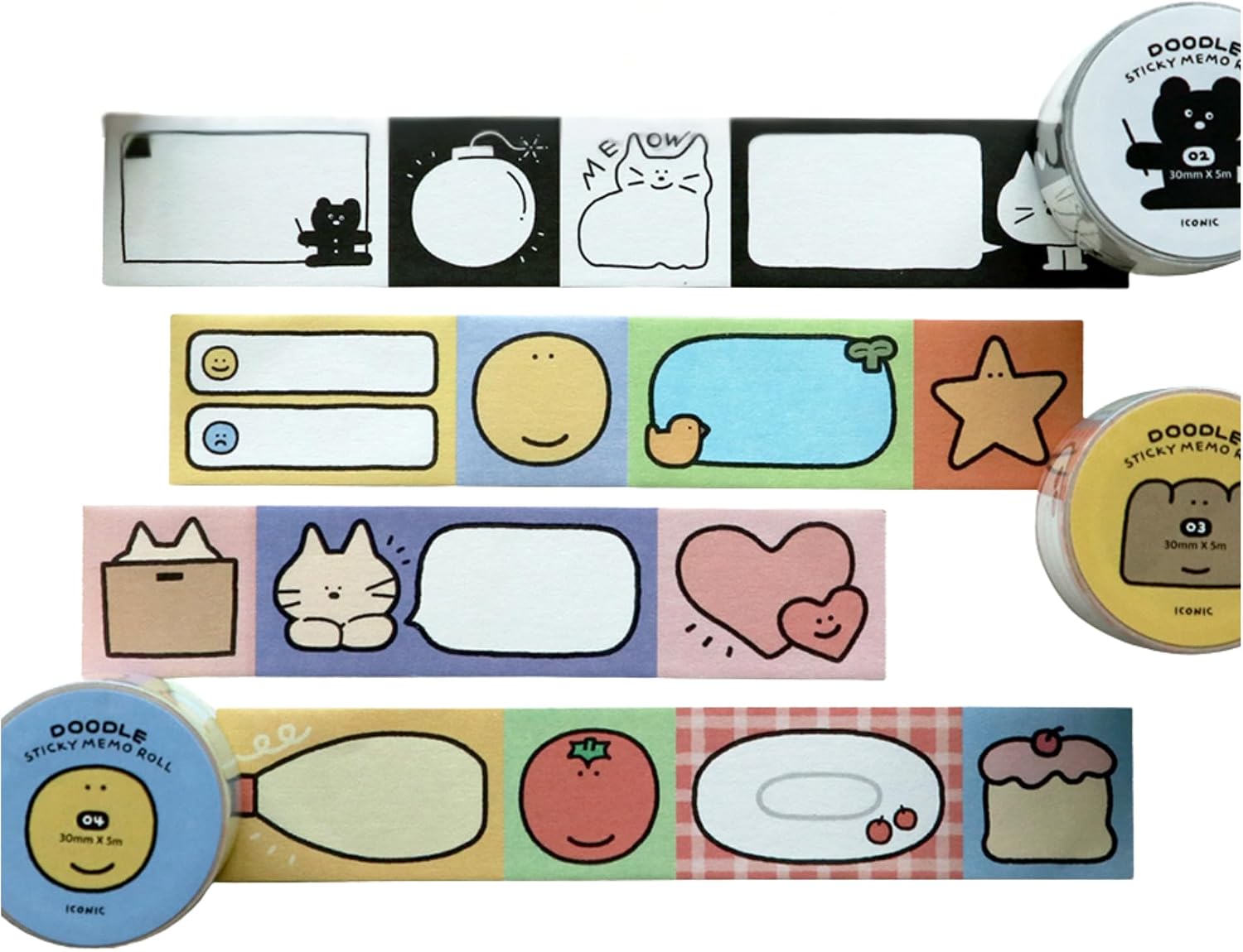 bomram Trove Doodle Sticky Memo Roll 3-Pack Bundle