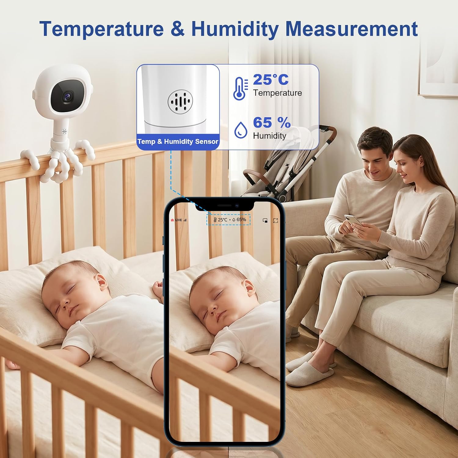 Baby Monitor Mount for Nanit Pro/Plus, Tripod Camera Mount with USB C Charger Mount and 10FT Power Cable, Nanit Travel Stand No Drilling Camera Holder for Crib/Shelf/Stroller (Camera not Included)