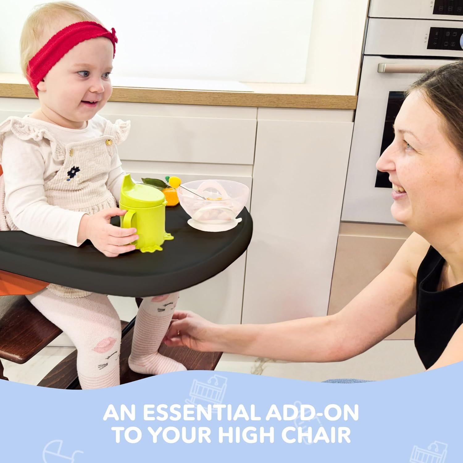 High Chair Tray Compatible with Stokke Tripp Trapp Chair – Matte Black – NO Suction Plate Feature – Ergonomic Curved Design – BPA-Free, Easy to Assemble