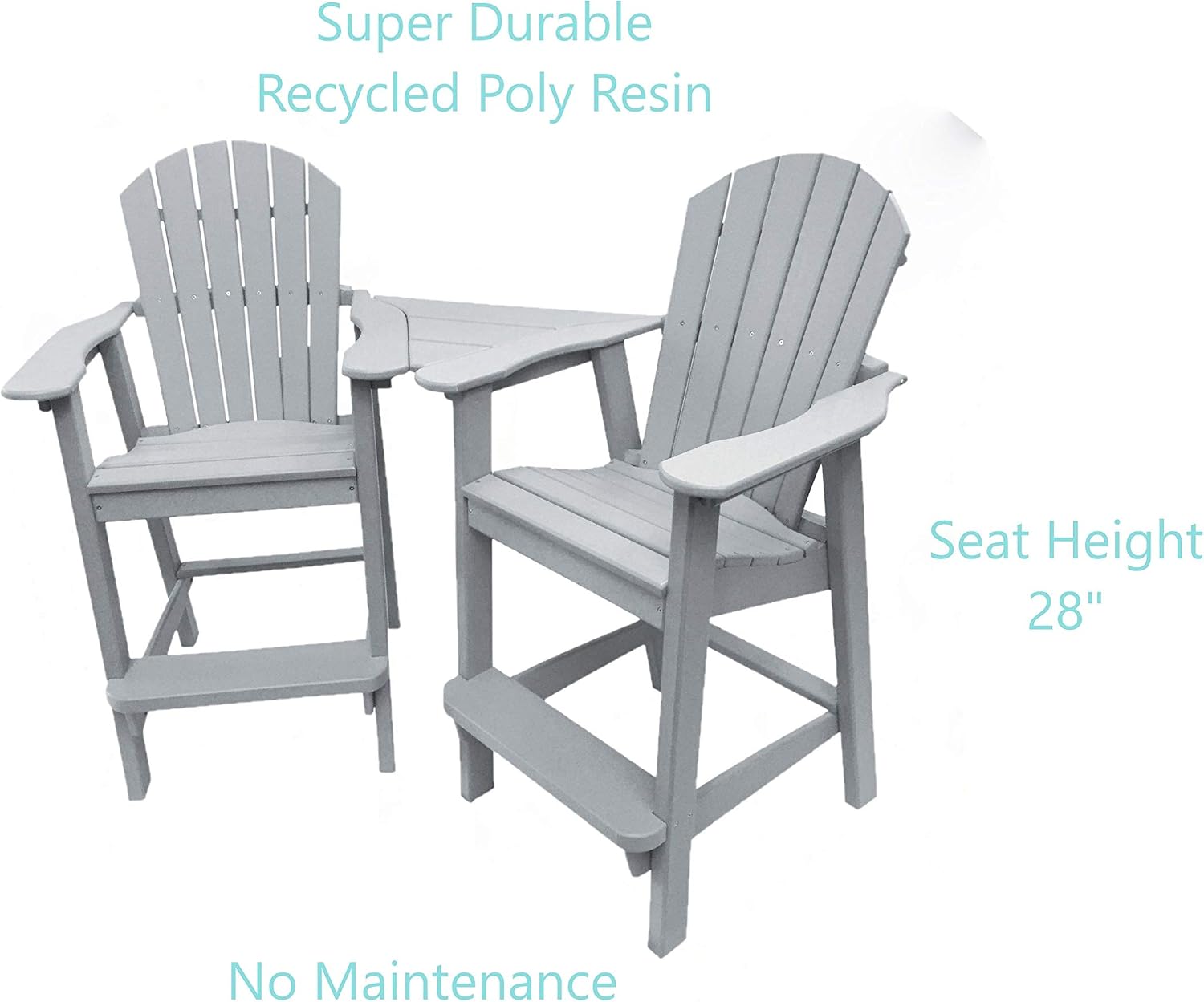 Phat Tommy Recycled Poly Resin Balcony Chair Settee | Durable and Eco-Friendly Adirondack Armchair and Removable Side Table | This Patio Furniture is Great for Your Lawn, Garden, Swimming Pool, Deck.