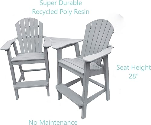 Miniatura 6 de Phat Tommy Juego de sillas de balcón de resina reciclada sillón Adirondack duradero y ecológico y mesa auxiliar extraíble Este mueble de patio es