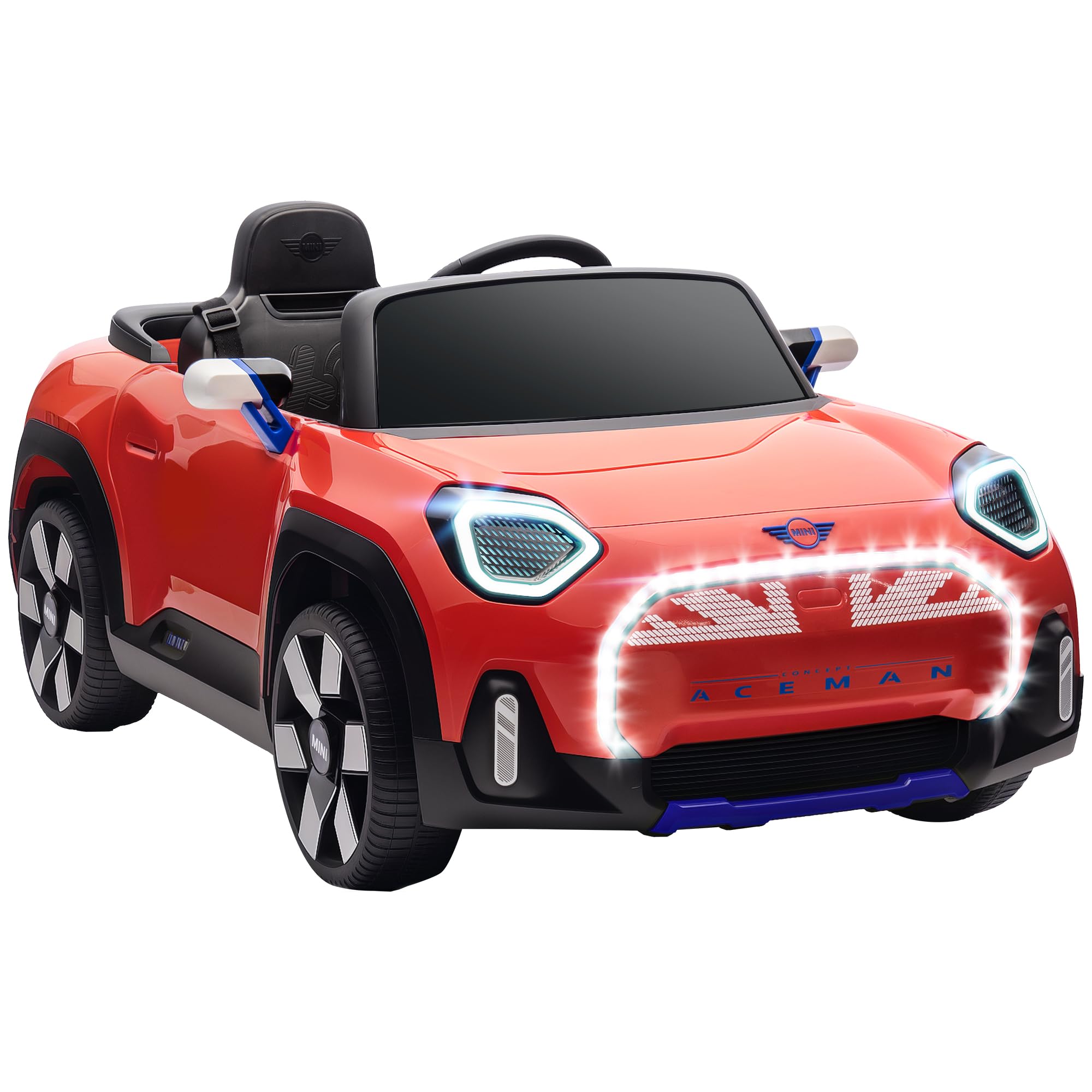 AIYAPLAY Coche Eléctrico 12V para Niños +3 Años, Mini Aceman, Bluetooth, Mando 2,4G, Motor Doble, Rojo