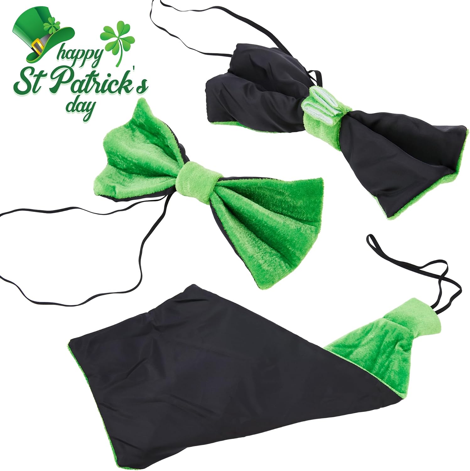 CreepyParty St. Patrick's Day Party Costume Suit Hat, Bow, Bow Tie, Beard, Scarf (Hat, Beard, Tie, Bow tie)