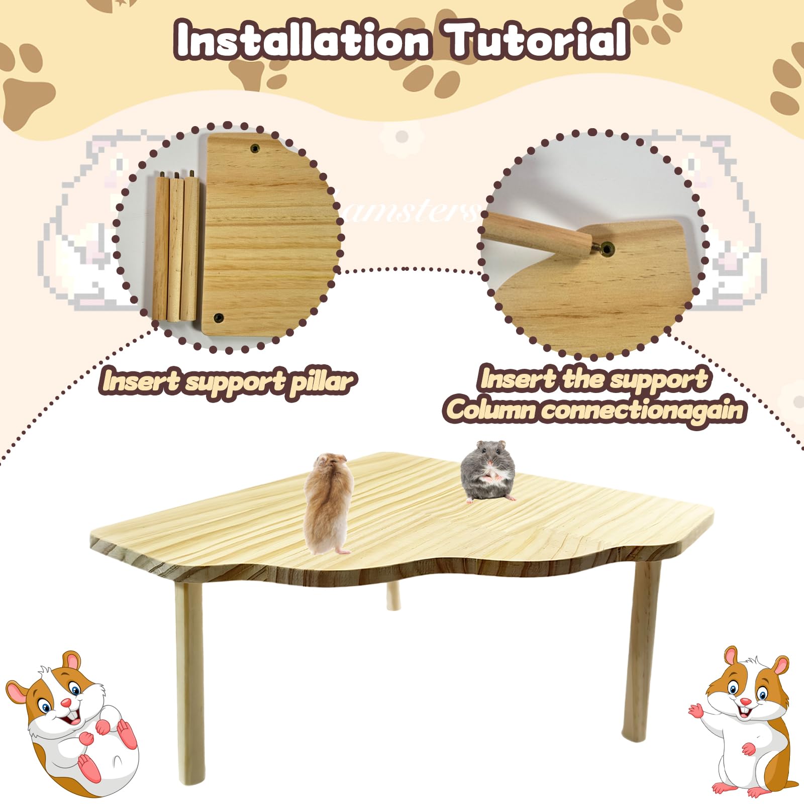22x22x13cm Wooden Hamster Platform, Hamster Cage Platform for Climbing & Playing, Hamster Accessories for Hamsters Gerbils - Image 4