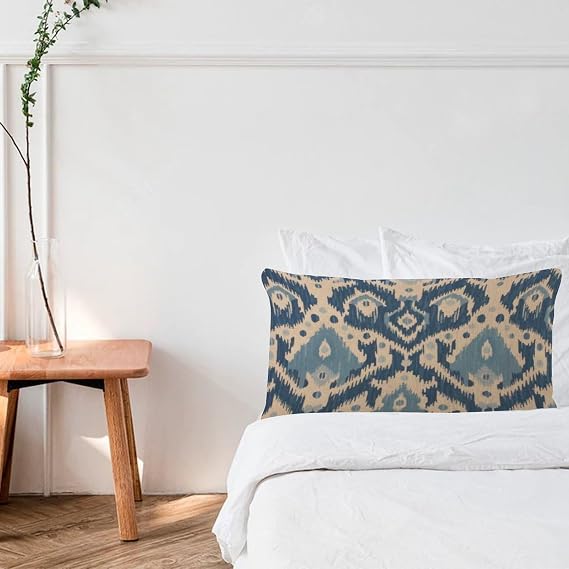 Modern Body Pillow Case Cover with Zipper 12x20in Ikat Blue Decor Long Pillow Case Body Pillow Cover Chinoiserie Toile Oriental Outdoor Pillow Covers for Bench Chair Indoors