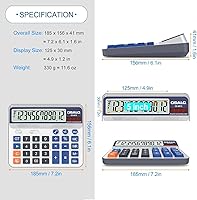 Vista 4 de Calculadora de escritorio extra grande de 5 pulgadas, pantalla LCD de 12 dígitos, calculadora de contabilidad de números grandes con botón