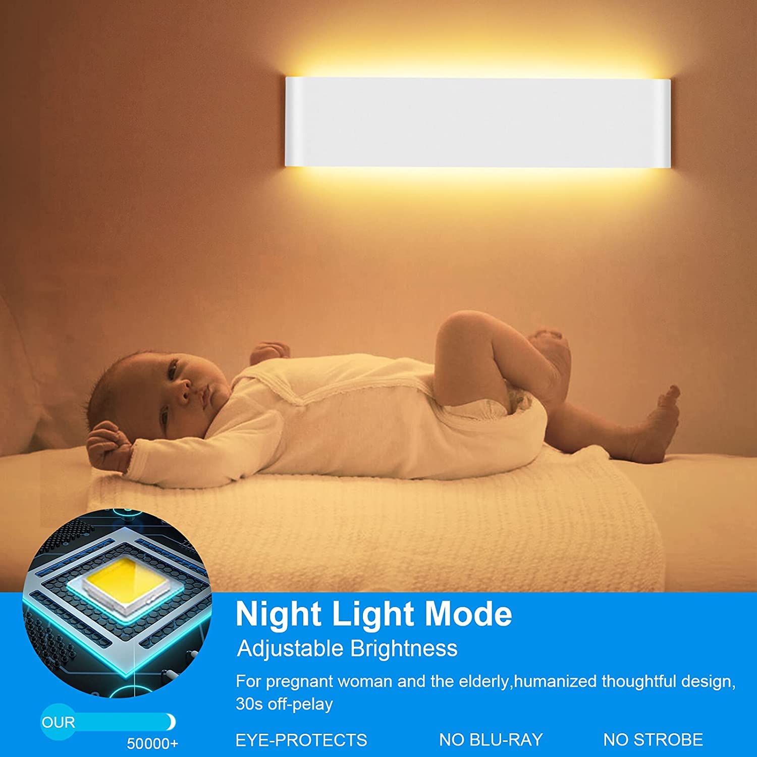 24W Applique Murale LED Avec télécommande 2 Pack Smart Applique Murale Interieur LED 3000-6000K Température de couleur et luminosité réglables Moderne Up Down Appliques Murales Blanc（40CM）