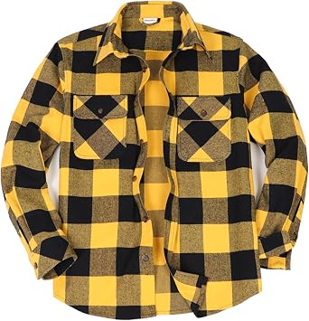 Mens Heavyweight Buffalo Plaid Flannel Shirt Casual Button Down Brushed Flannel Shirts,100% Cotton
