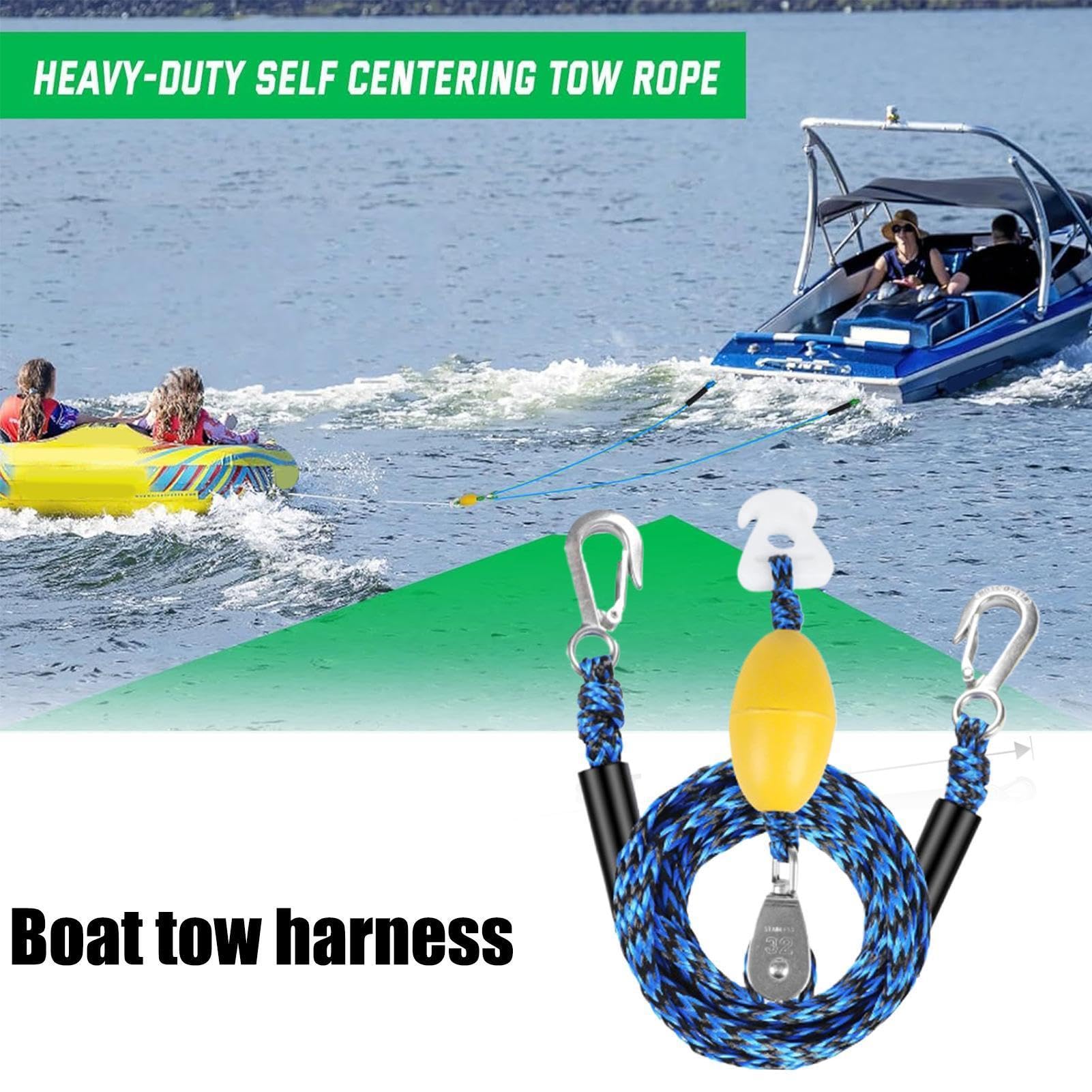 Corda da traino per barche, fino a 4 utenti, con gancio e puleggia girevole a 360°, adatta per pontone, barche, kayak, surf, fiume, piscina