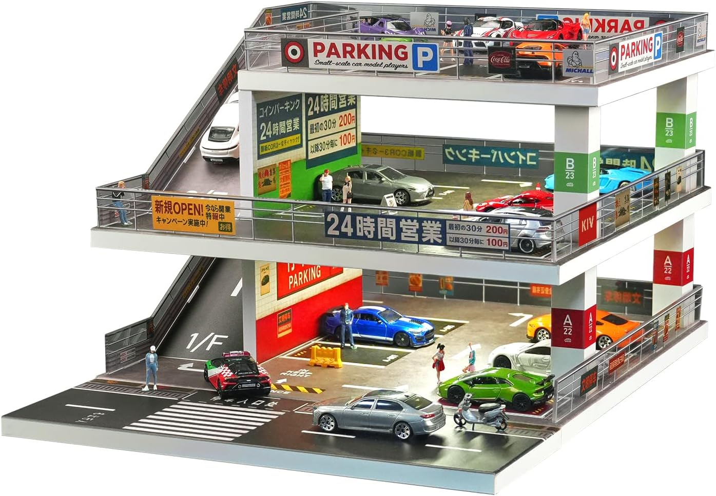 1:64 Scale car Model Display Stand. Die-cast car Display Cabinet Suitable for Hot Wheels, Matchbox, and Similar Vehicles.（Japanese-Style Setting） (Gray-Green)