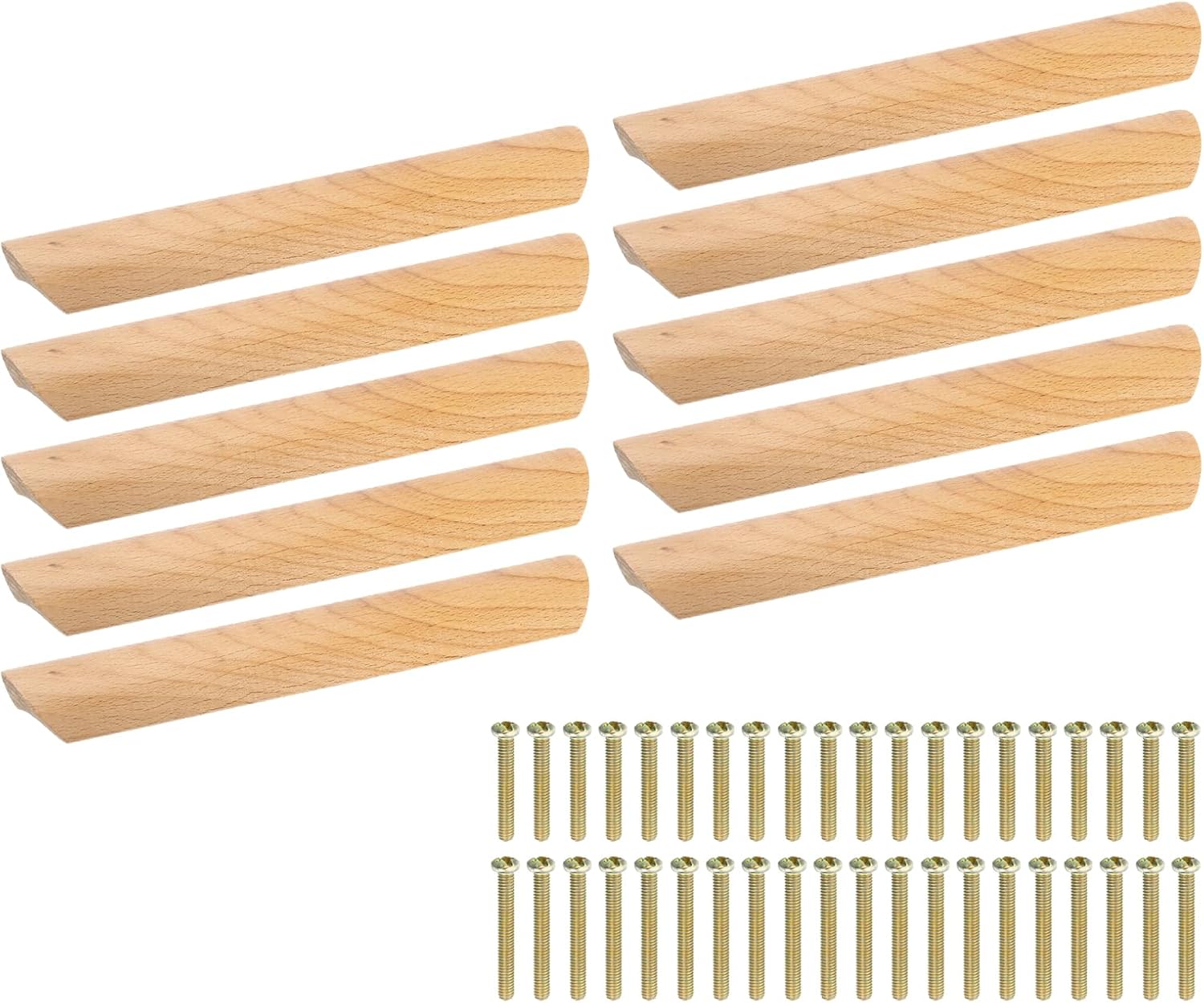 uxcell 20Pcs Wood Drawer Pulls Handles, 192mm/7.56" Hole Spacing Beech Wood Cabinets Drawer Knobs Pull Handles for Kitchen Cabinets Dresser Furniture, Wood Color