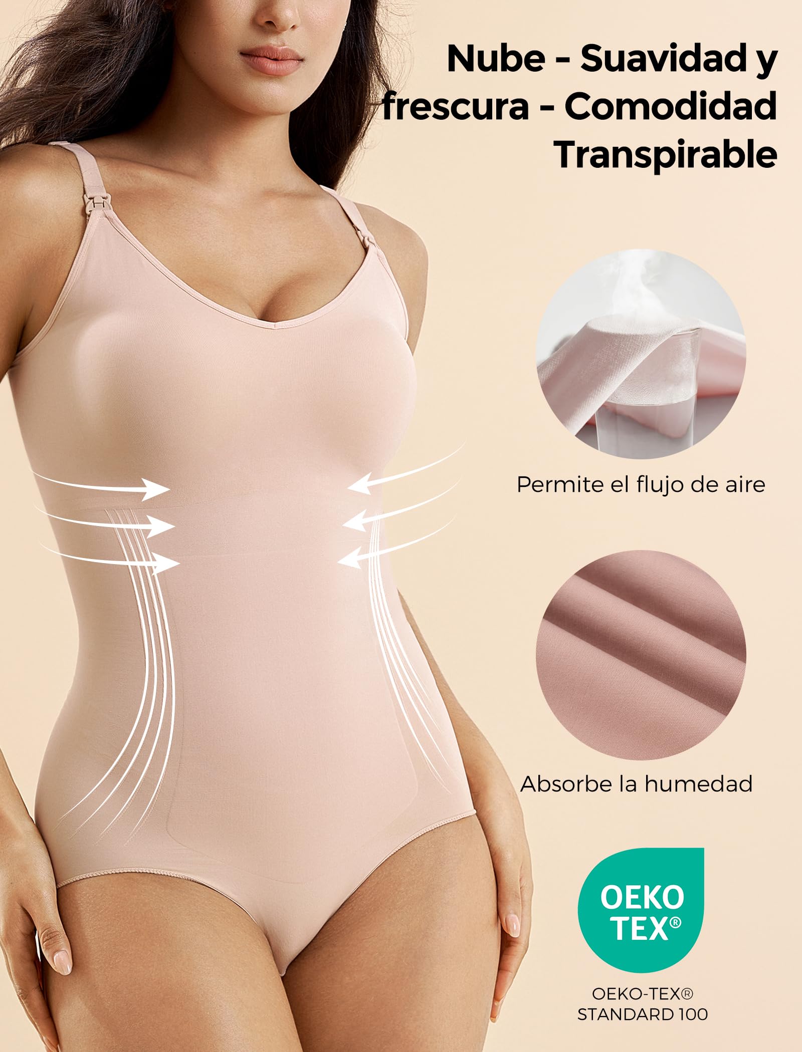 momcozy Body Reductor Mujer Invisible, Faja Reductora Adelgazante Control de Abdomen con Clips de Lactancia, Shapewear Bodysuit sin Costuras para Postparto & Uso Diario