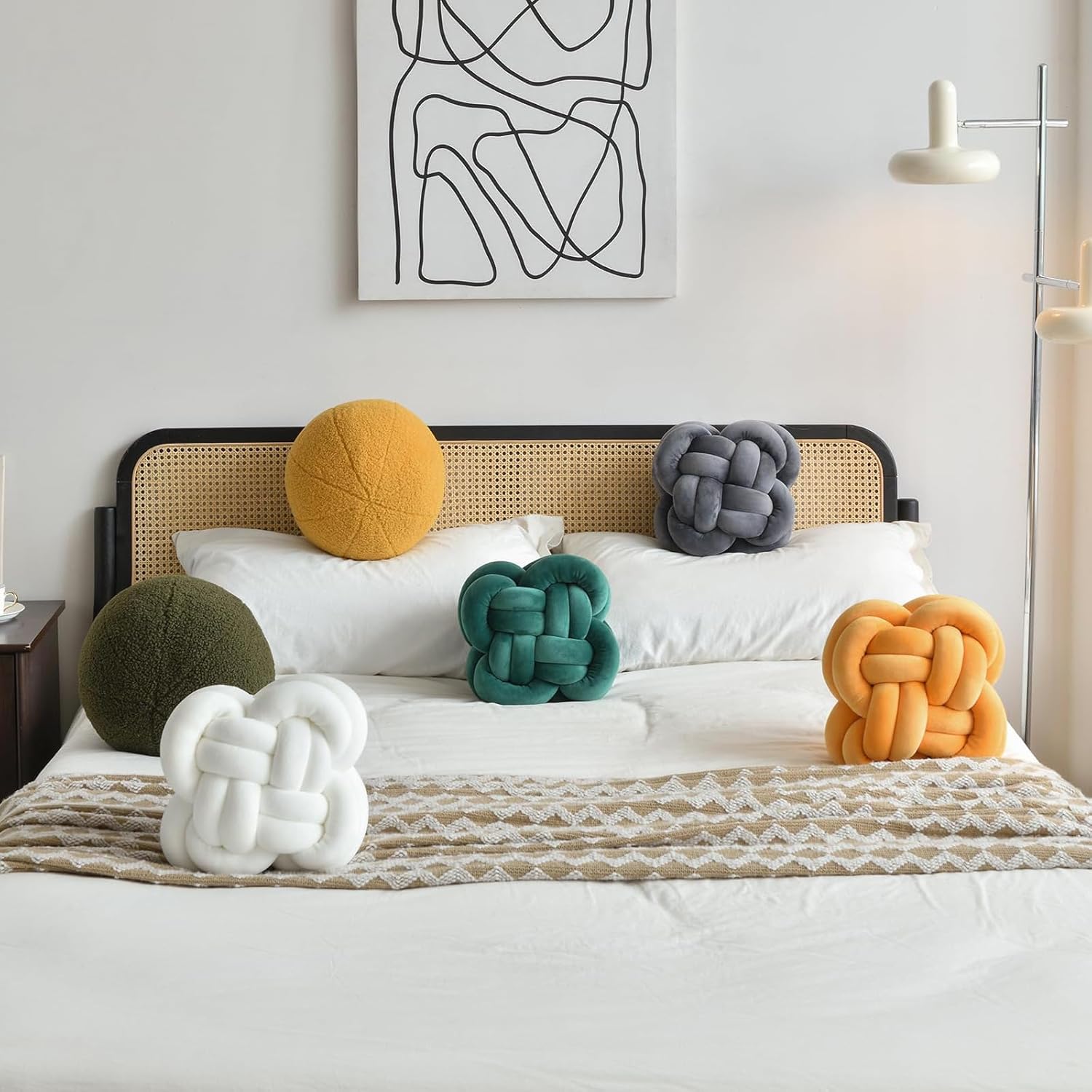 Knot Pillow Ball, Decorative Throw Cushions with Velvet Fabric for Couch Bed, 12" Decor Knotted Square Floor Pillow Cushions for Living Room (12 Inches, Dark Green)