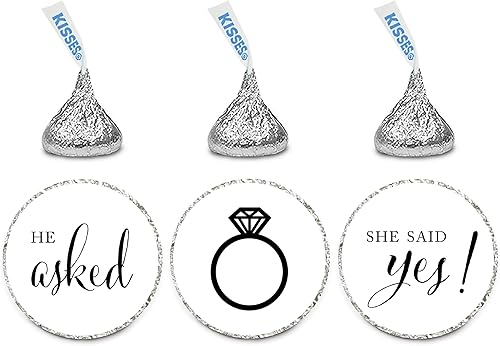 Andaz Press Etiquetas adhesivas con forma de gota de chocolate, para boda, con el texto en inglés He Asked She Said Yes!, color blanco, paquete de