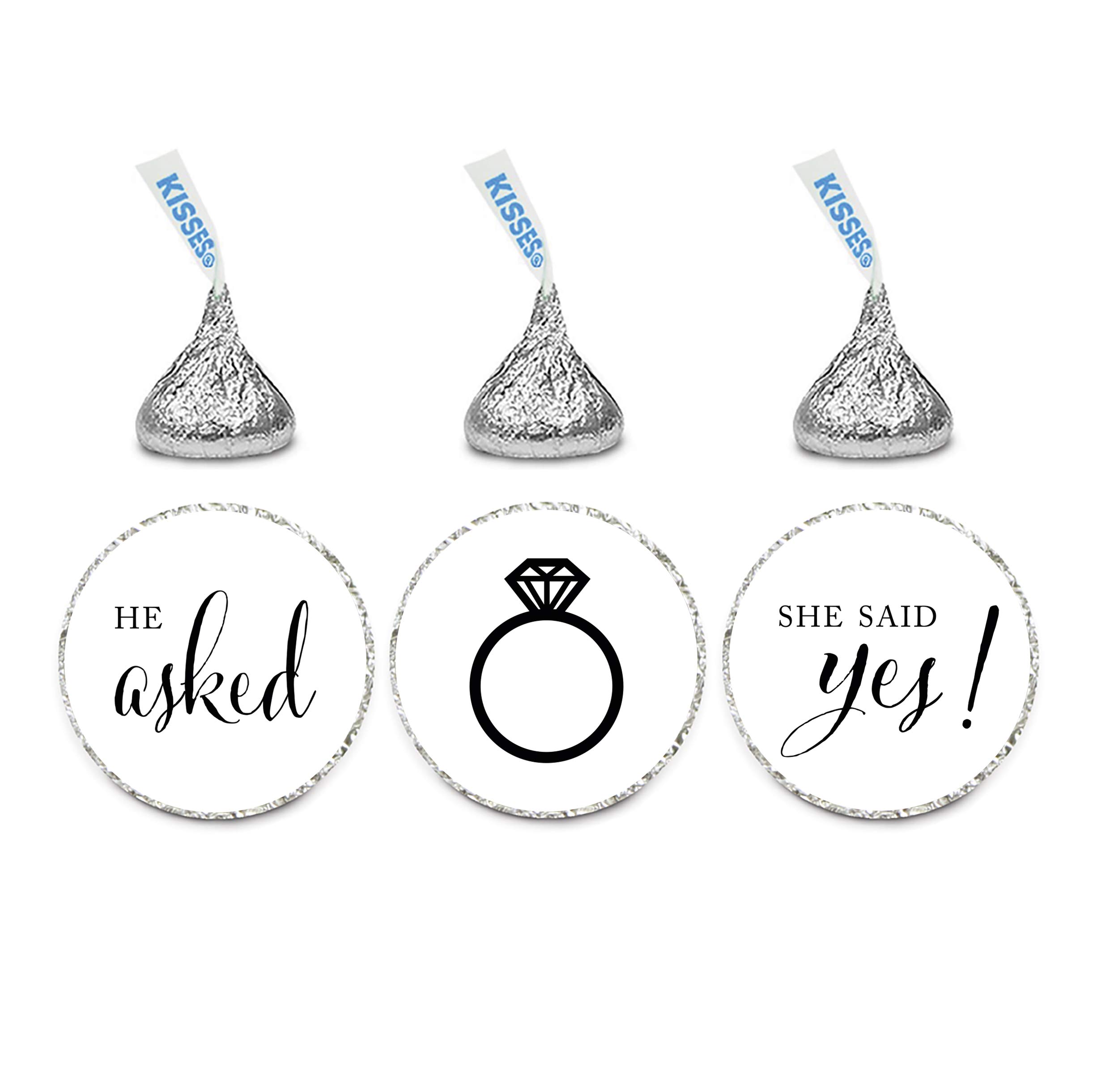 Andaz Press Chocolate Drop Labels Stickers, Wedding He Asked She Said Yes!, White, 216-Pack, for Bridal Shower Engagement Kisses Party Favors Decor