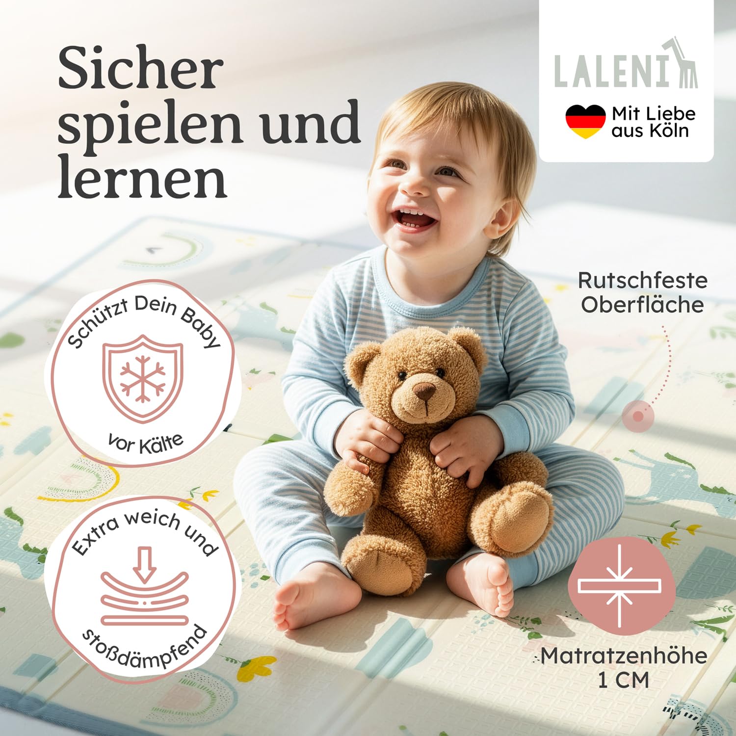 Laleni Krabbelmatte Baby 120x150x1 cm - wasserdichte Spielmatte Baby faltbar - isolierende Bodenmatte Kinder - weich & schützt vor kaltem Untergrund - Krabbeldecke outdoor & indoor - Einhorn-Motiv
