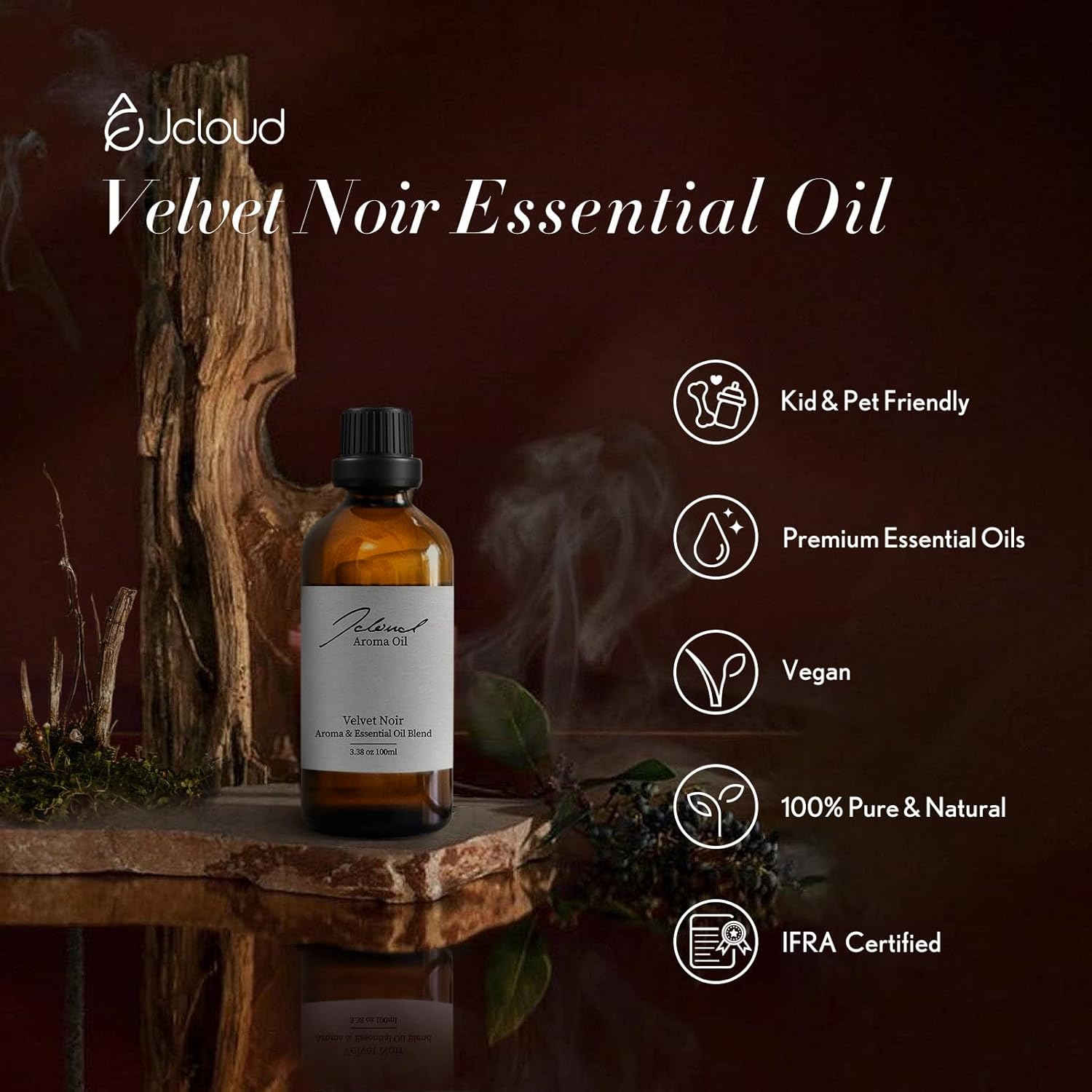 JCLOUD Velvet Noir Essential Oil for Scent Air Machine | Home Luxury and Hotel Scents for Diffuser - Pure Aromatherapy Diffuser Oil with Blackcurrant, Jasmine and Musk - 100mL