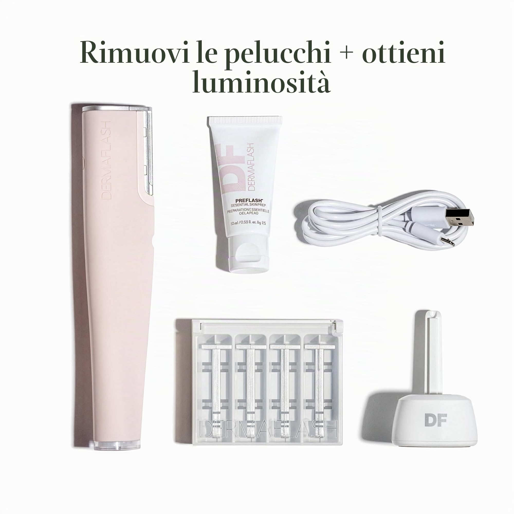 DERMAFLASH Dispositivo LUXE Plus, Anti Aging, Esfoliazione, Depilazione e Strumento Dermaplaning con tecnologia Sonic Edge e 4 settimane di trattamento, Blush