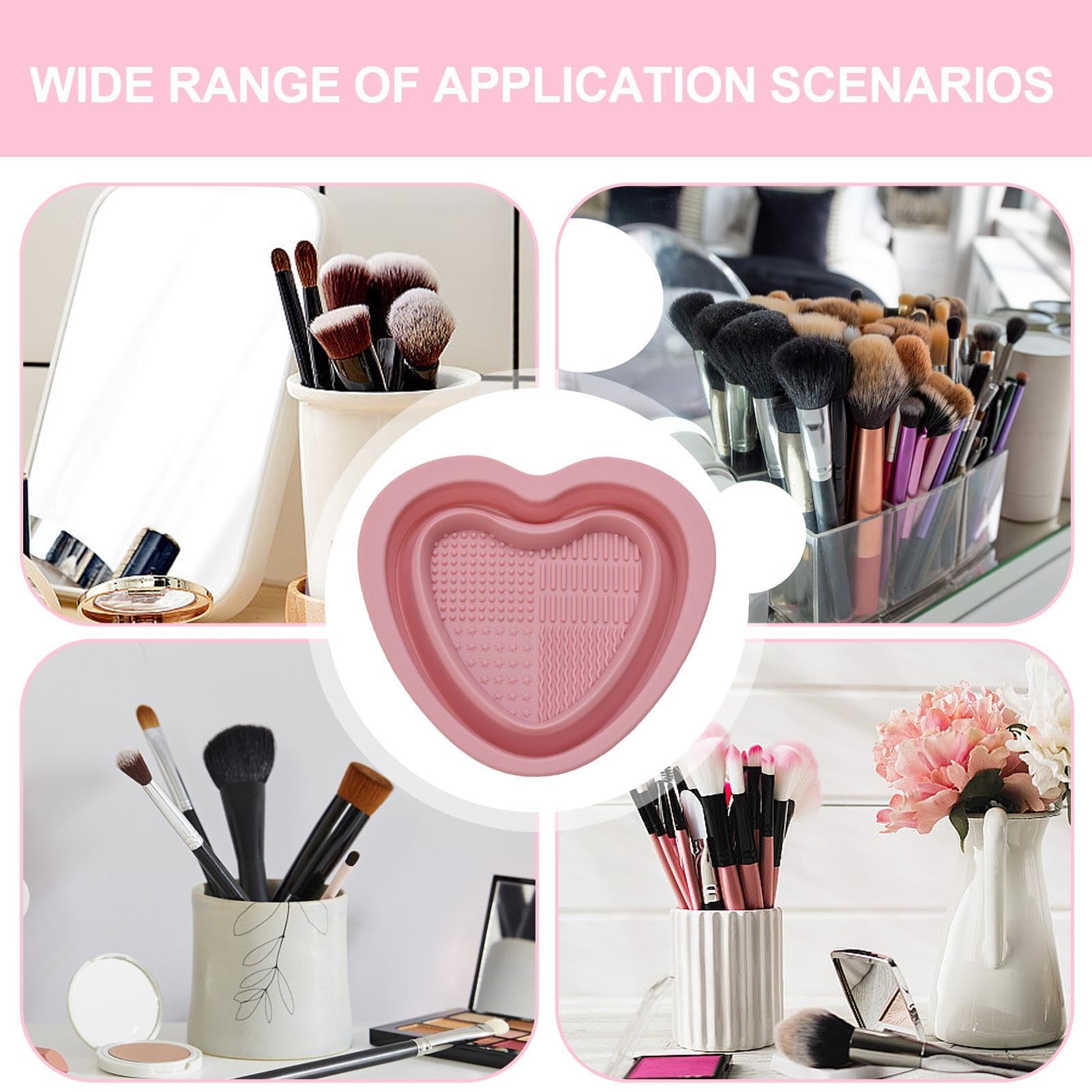 Make-up-Reinigungsschale, Herzform, Silikon, Kosmetikpinselreiniger, tragbares Waschwerkzeug für Pinselschwämme, Pinsel-Reinigungspad