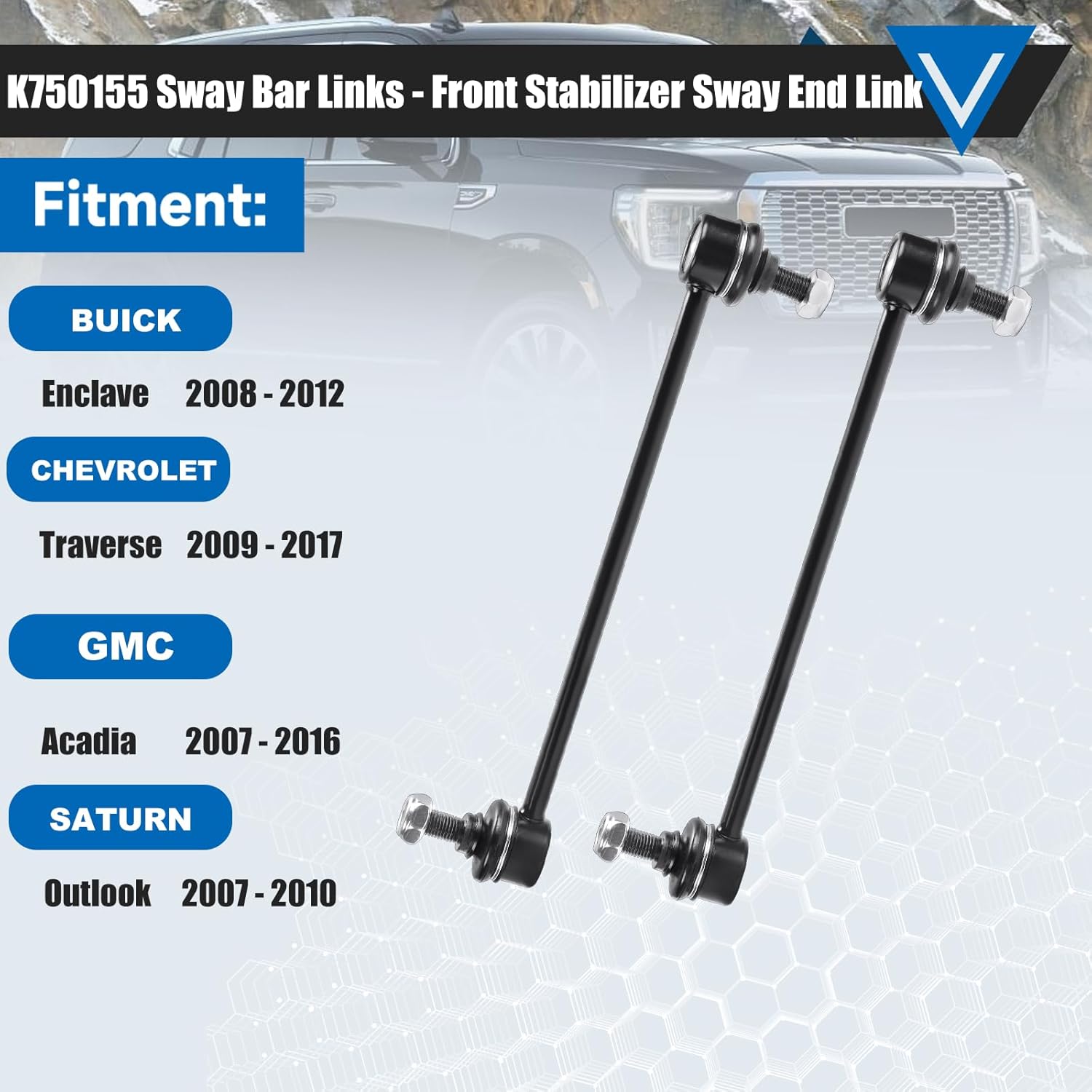 K750155 Sway Bar Links Compatible With Buick Enclave 2008-2017 Chevrolet Traverse 2009-2017 GMC Acadia 2007-2016 Saturn Outlook 2007-2010 Front Stabilizer Bar End Links Suspension Kit