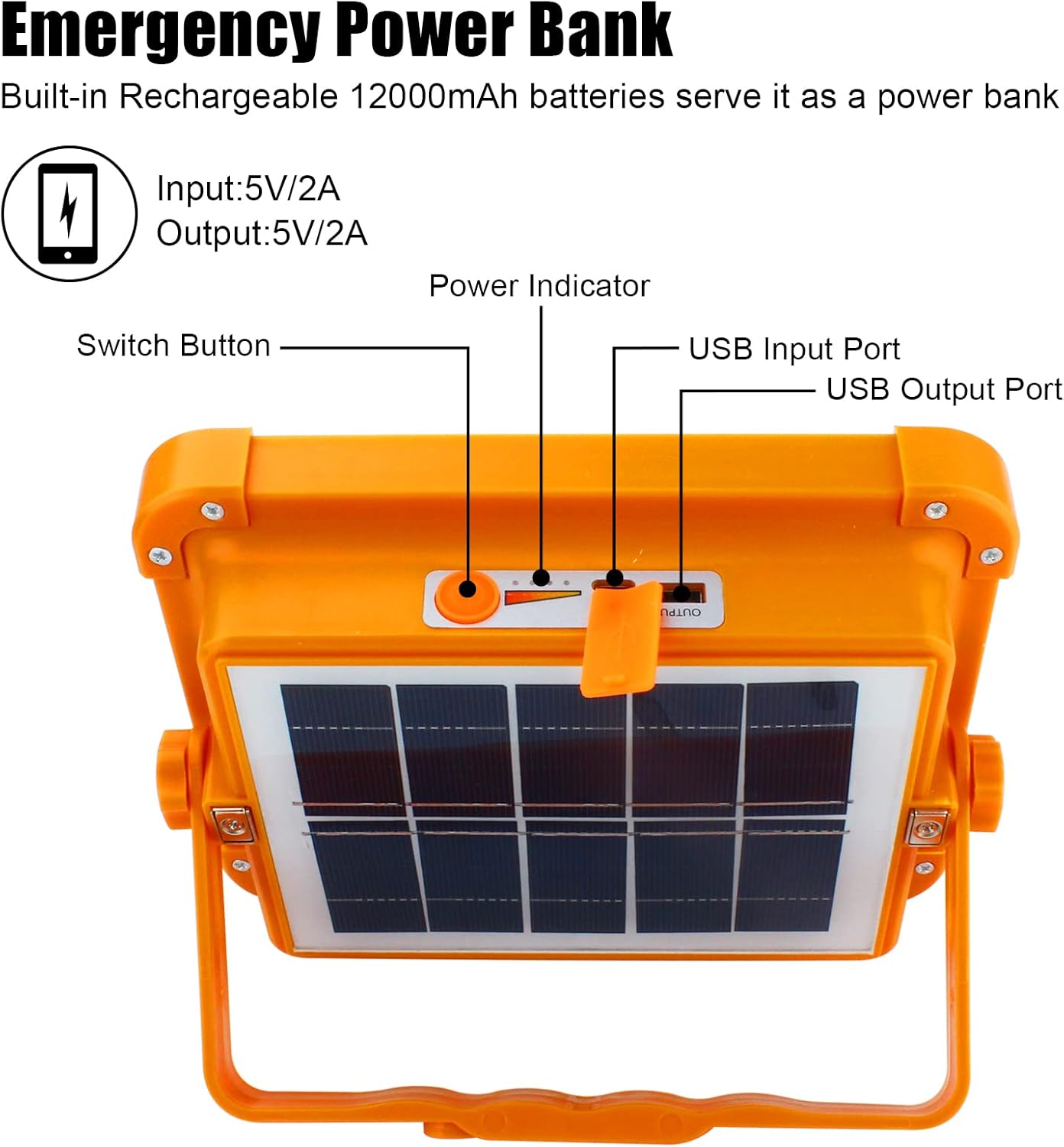 CREATESTAR Solar Portable Camping Light with Stand, 100W 12000mAh Battery Rechargeable Light with 4 Modes, LED Cordless Flood Lights for Work, Emergency Power Failure, Car Repair