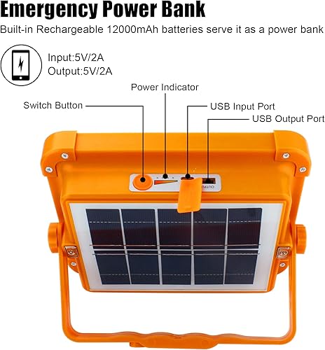 Miniatura 4 de Luz solar portátil para acampar con soporte, batería recargable de 100 W 12000 mAh con 4 modos, luces LED inalámbricas para trabajo, fallo de