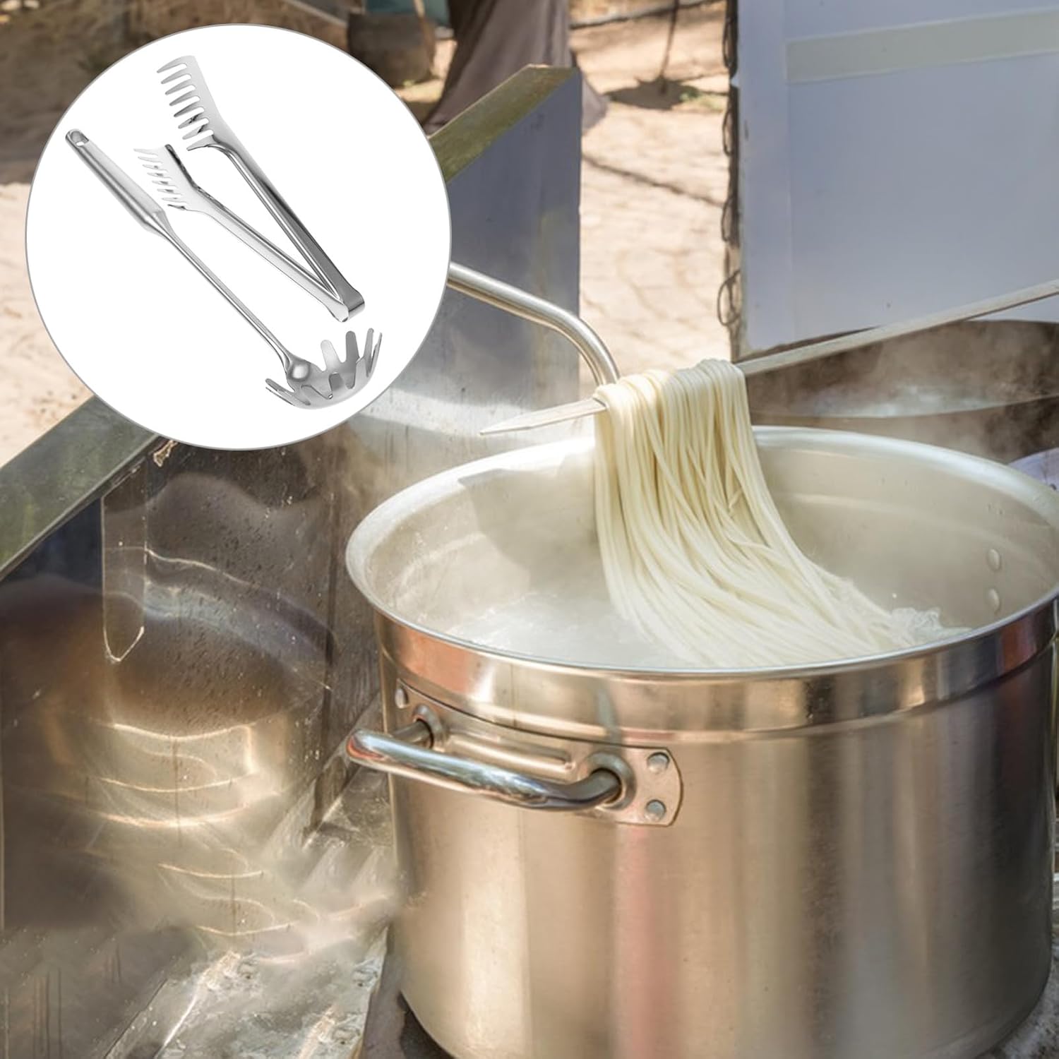 Generic 2Pcs Stainless Steel Noodle Tong Spaghetti Server with Teethed Head Design for Serving Kitchen for Pasta Salad and More