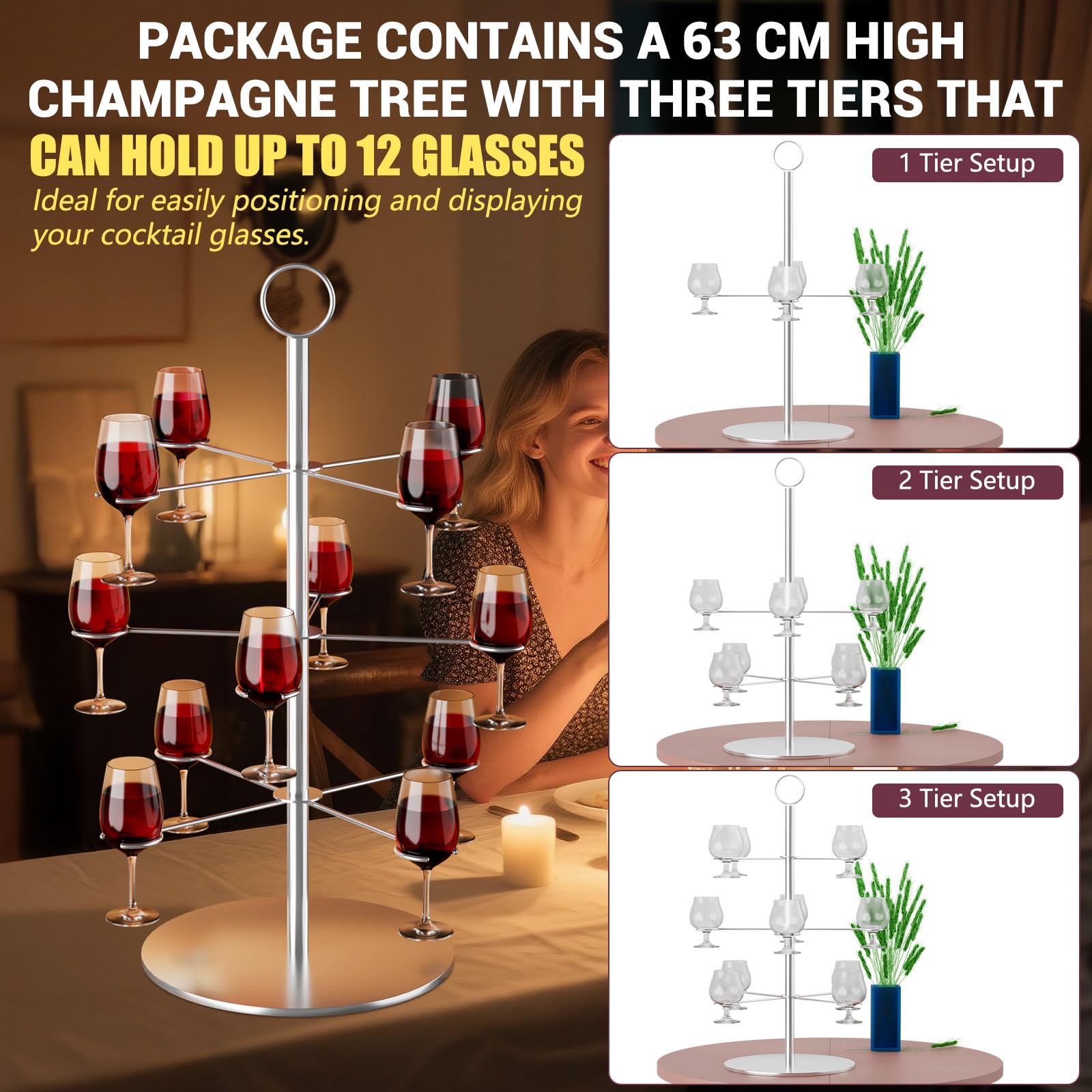 ytrogr Getränke Tower für 12Gläser Aperol Tower Abnehmbar Champagner Turm Weinglas Abnehmbar Champagner Turm Cocktailbaumständer