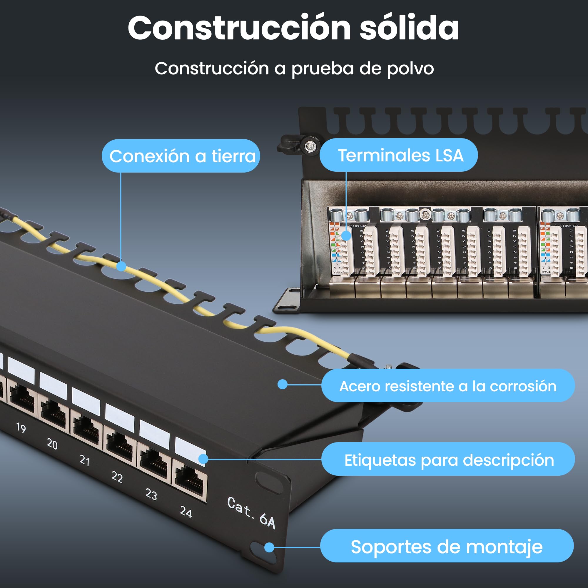 Extralink Patch Panel 24 puertos CAT6A STP apantallado 19 pulgadas RJ45