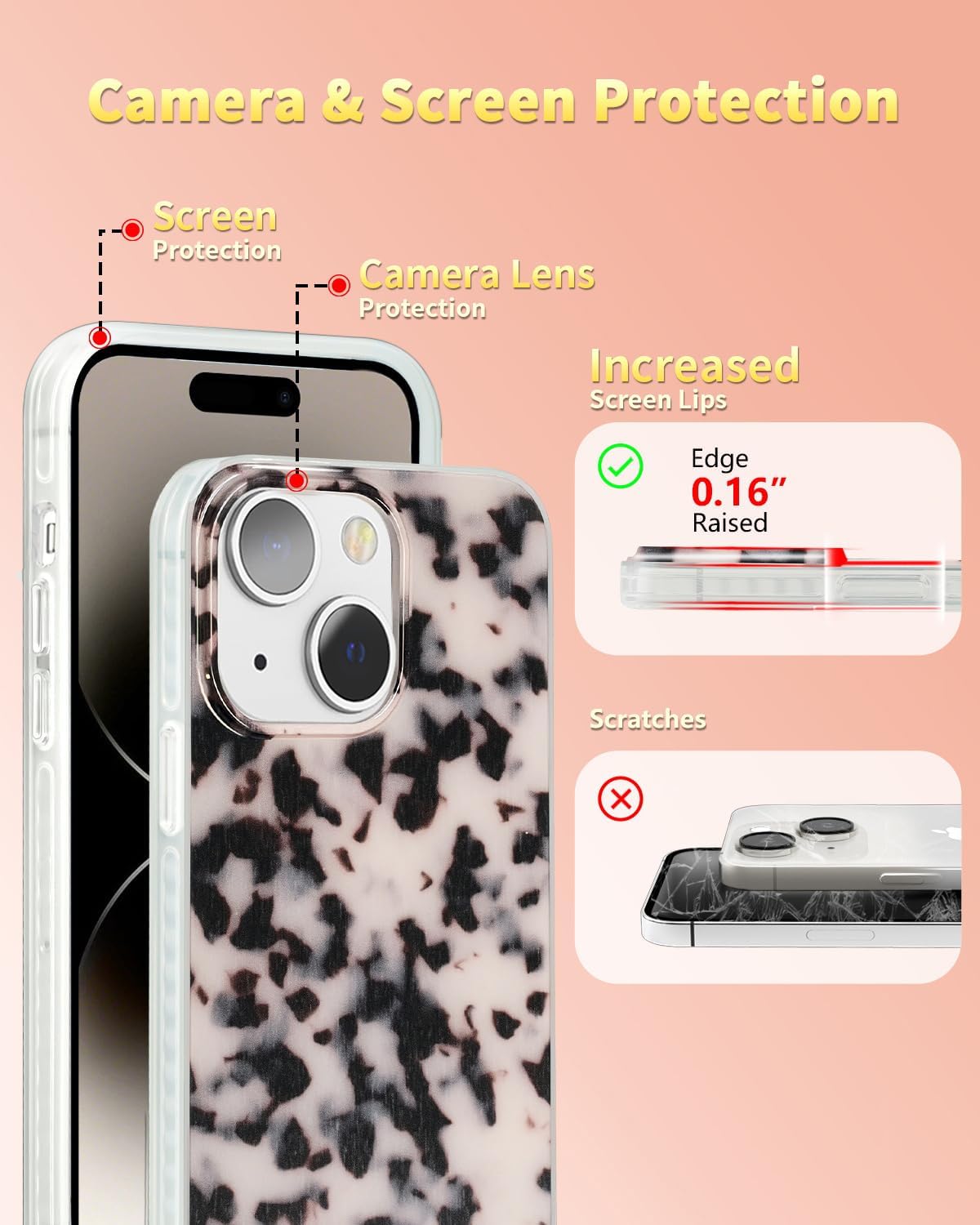 SCORPIFY for iPhone 13 Case [Compatible with MagSafe] with Pink Tortoise Shell Design, Cute Brown Magnetic Phone Cover for Women Girls, Slim Shockproof Bumper with Stylish Pattern