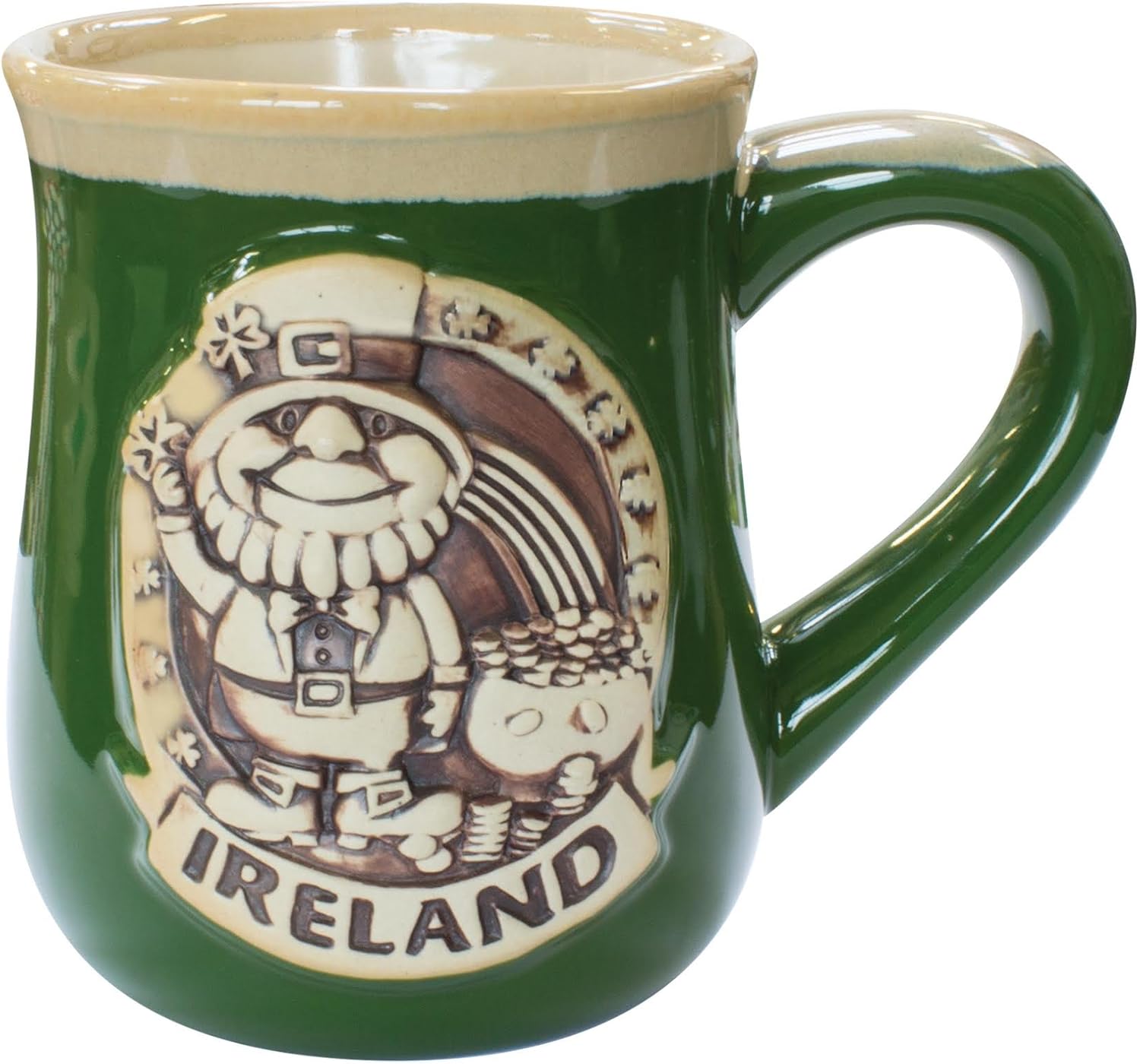 Irish Designed Pottery Mug With A Leprechaun Design Green Colour