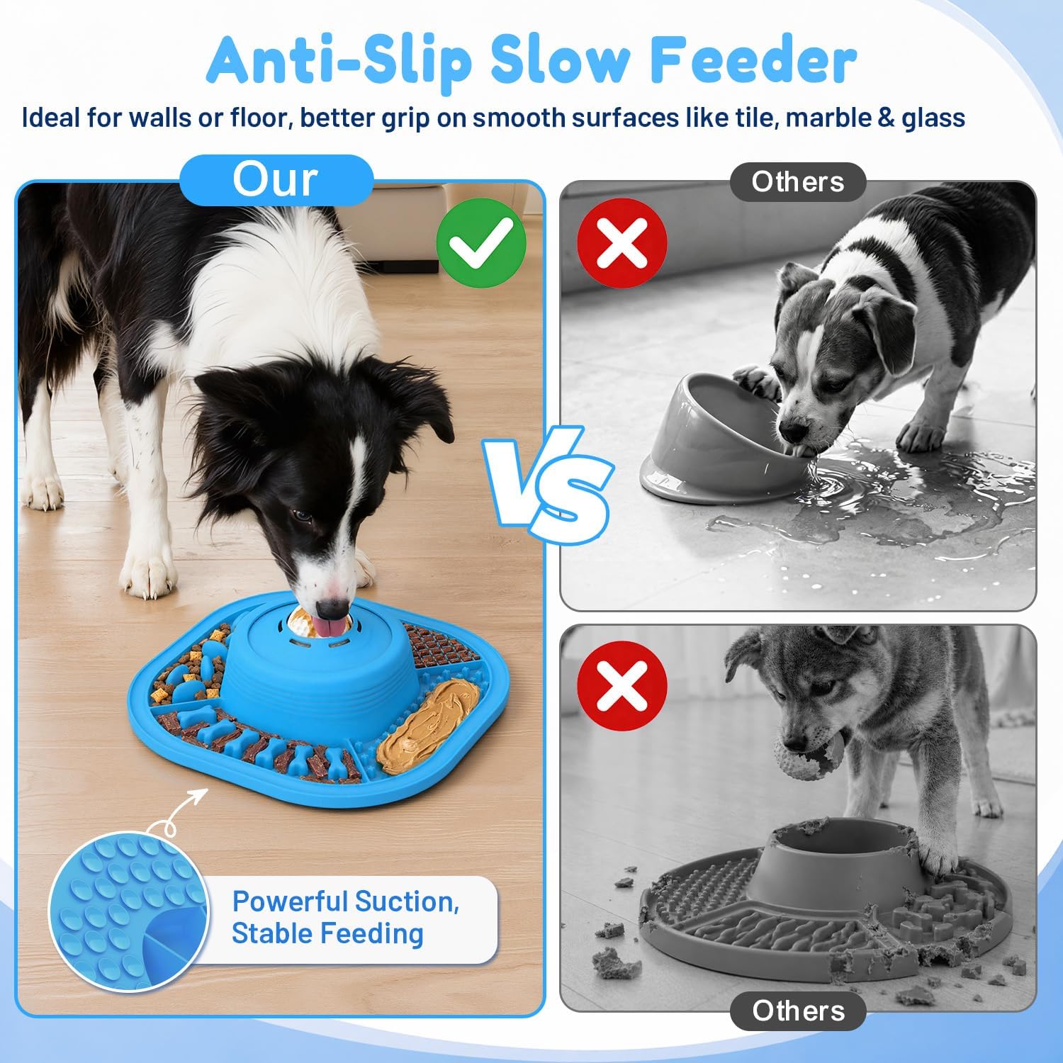 Lick Mat for Dogs & Cats with Interactive Rolling Ball & Suction Cups | 10.2 x 10.2-Inch Dog Lick Mat & Lick Bowl for Anxiety Relief & Reducing Boredom, Perfect for Bathing & Grooming