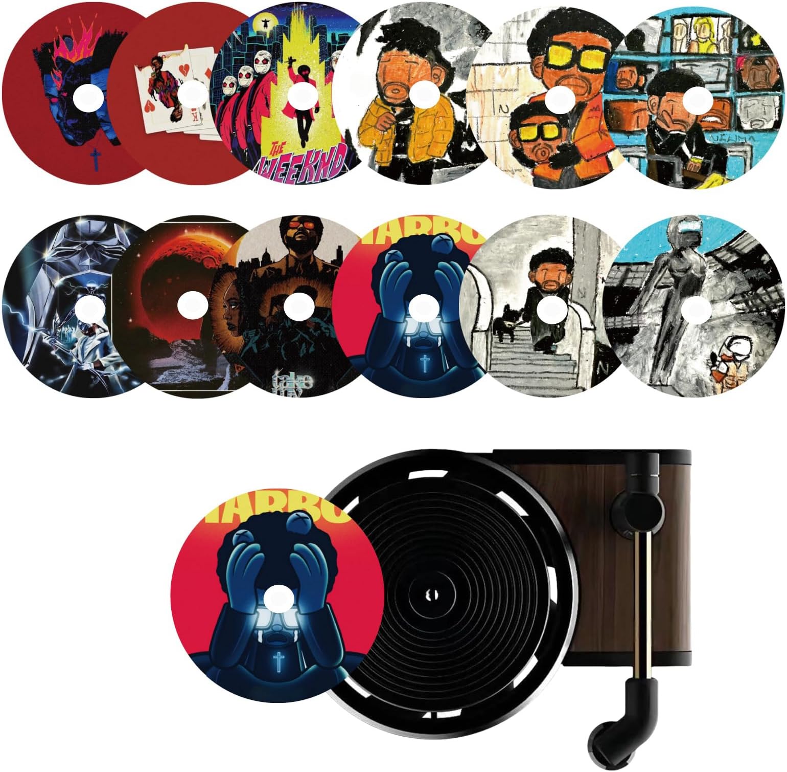 Retro Style Record Player Air Freshener Car Accessories, 12 Pieces, Vinyl Album Cover Air Diffuser, Car Vent Clip for Fans Gift (A-The Weeknd)