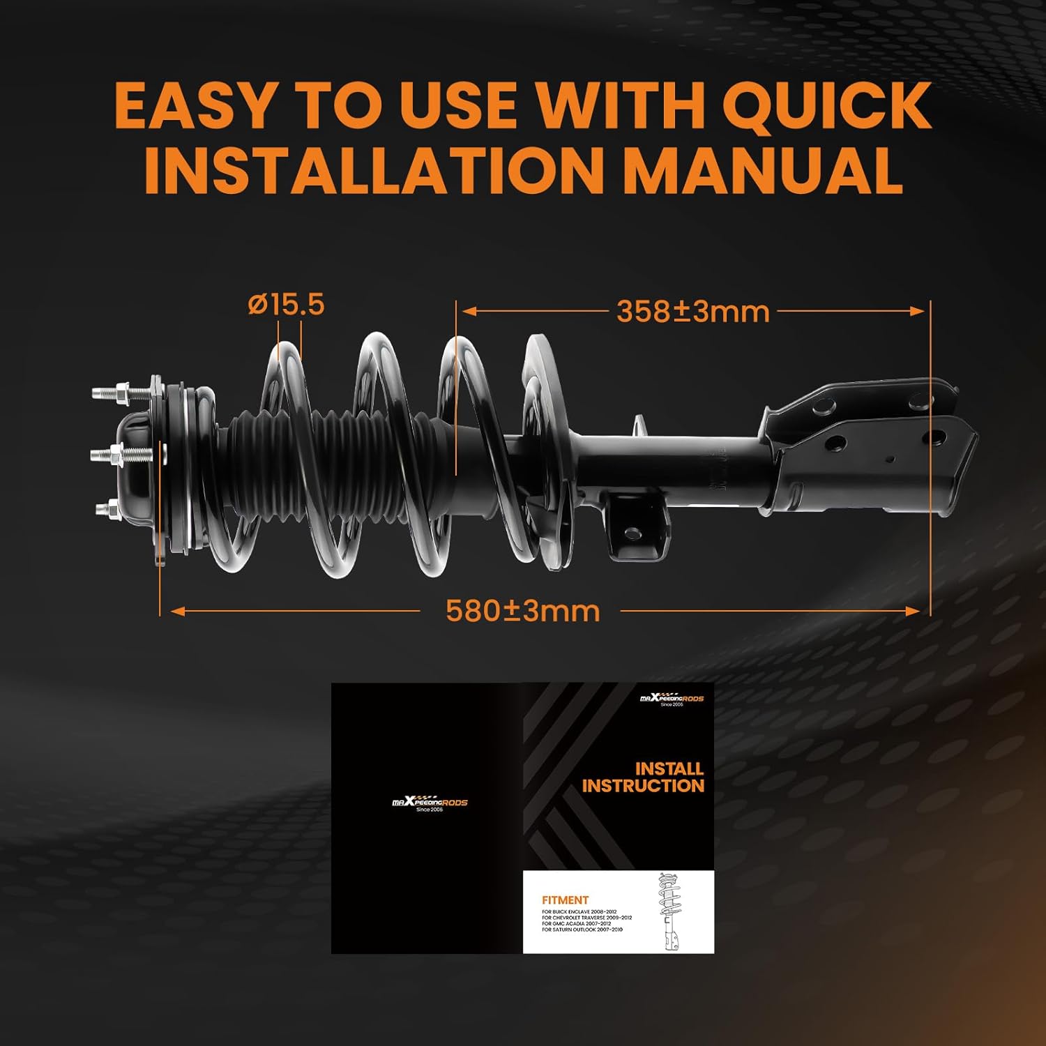 maXpeedingrods Front Shock 172518 for GMC Acadia 2007-2012, for Chevrolet Traverse 2009-2012,Shock for Buick Enclave 2008-2012, Front Shock Strut for Saturn Outlook 2007-2010, Black