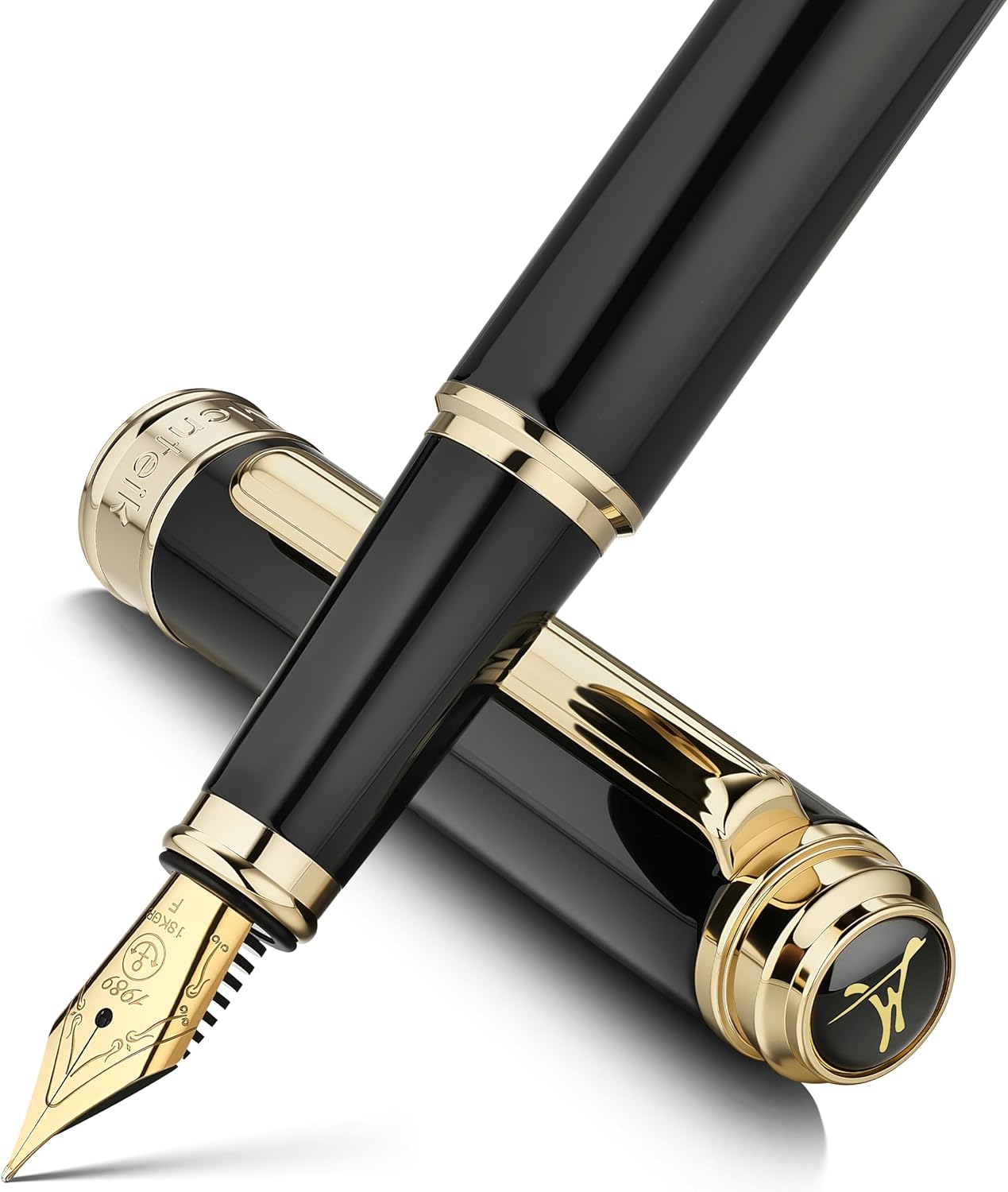 MCNTEIK 317 Fountain Pen,Stunning Luxury Black Piano Lacquer,18K Gilded Nib(Fine),Gorgeous 24K Gold Finish, Ink Converter,Fancy Gift for Men&Women-Elegant,Executive,Office,Nice Pens for Writing
