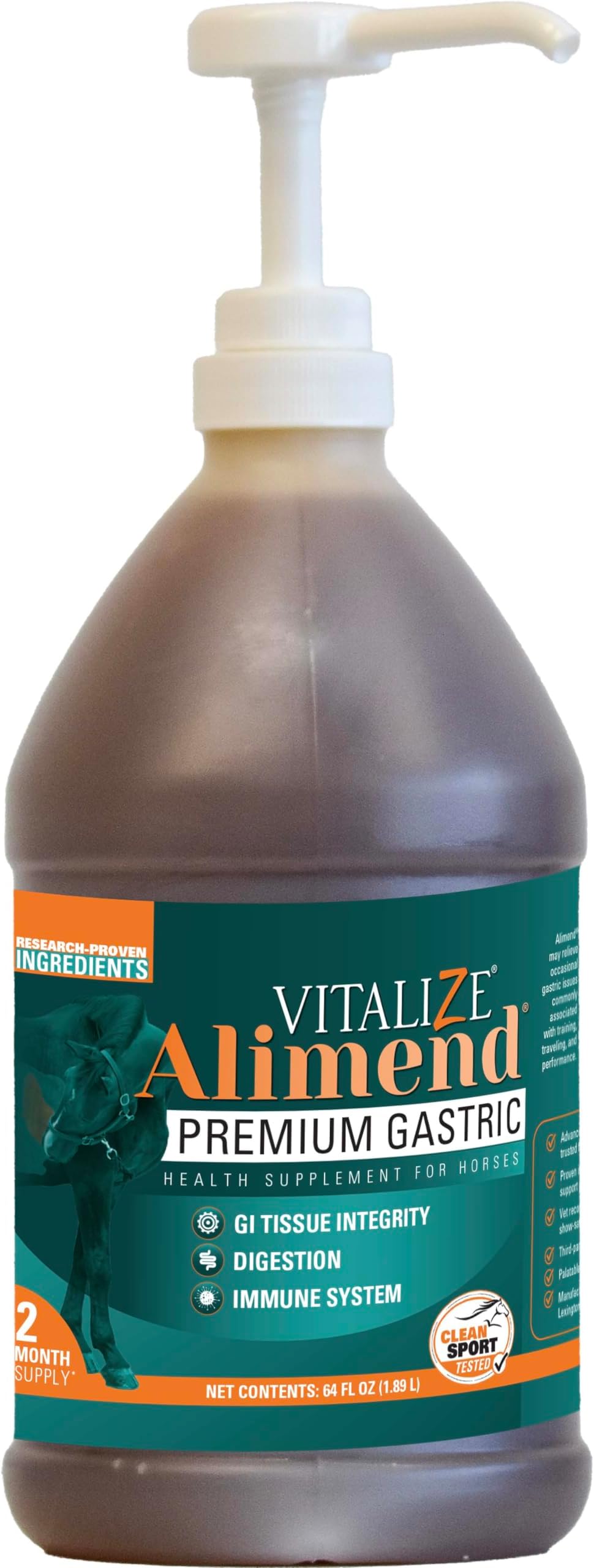 Vitalize Alimend, 64 Oz - Horse Supplement for Upset Stomach, Nausea, Vomiting & Diarrhea - Natural Digestive Support for Equine Ulcer, Digestion, Immunity & Gastric Health - Safe for Daily Use