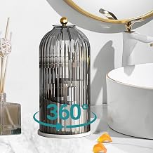 Wekity Toothbrush Holder with Sliding Lid, 360 Rotating Makeup Brush Storage Rack - Waterproof and Dustproof, Toothbrush Toothpaste Holder Beauty Brush Bathroom Counter Holder Sink Organizer Grey