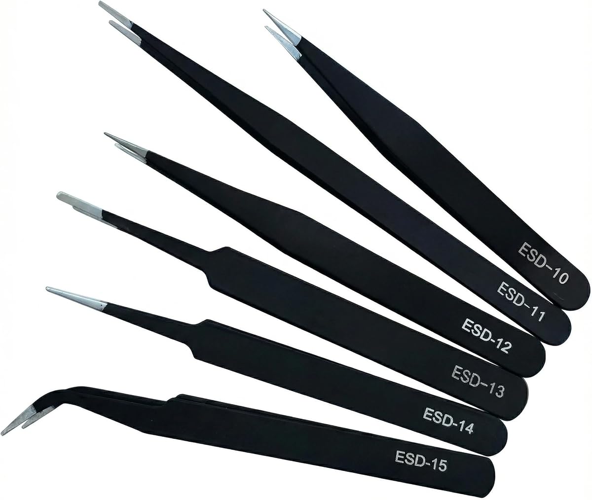 6-Piece Precision Tweezers Set, ESD Tools for Electronics Repair and Crafts | Stainless Steel Precision Tweezers With Varied Tip Styles for Electronics Repair, Jewelry, Crafts, Models and Small Parts.