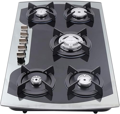 Miniatura 6 de Estufa de gas de 36 pulgadas con 5 quemadores, placa de gas integrada adecuada para combustible dual GLPNG, estufa de vidrio templado para cocina,