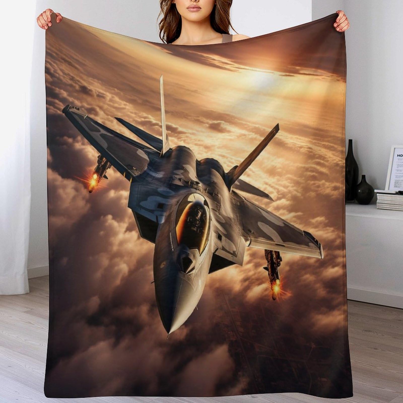 Couverture en flanelle avion fighter ultra douce et confortable grand lit 140x180