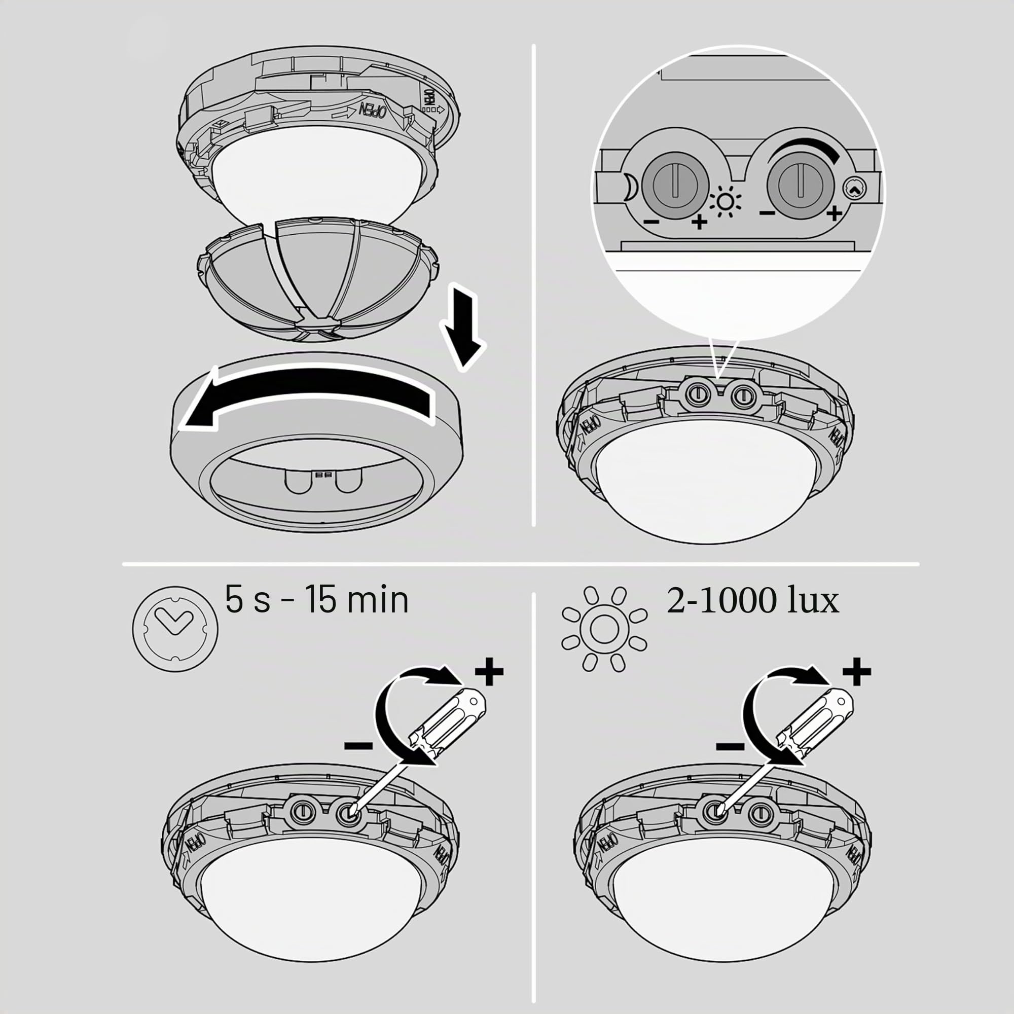 Steinel IS 360-3 Sensor de movimiento PIR, en color blanco, con potencia de conmutación de 2000 W, detección de 360°, alcance de 12 metros, compatibilidad con bombillas LED y montaje en el techo