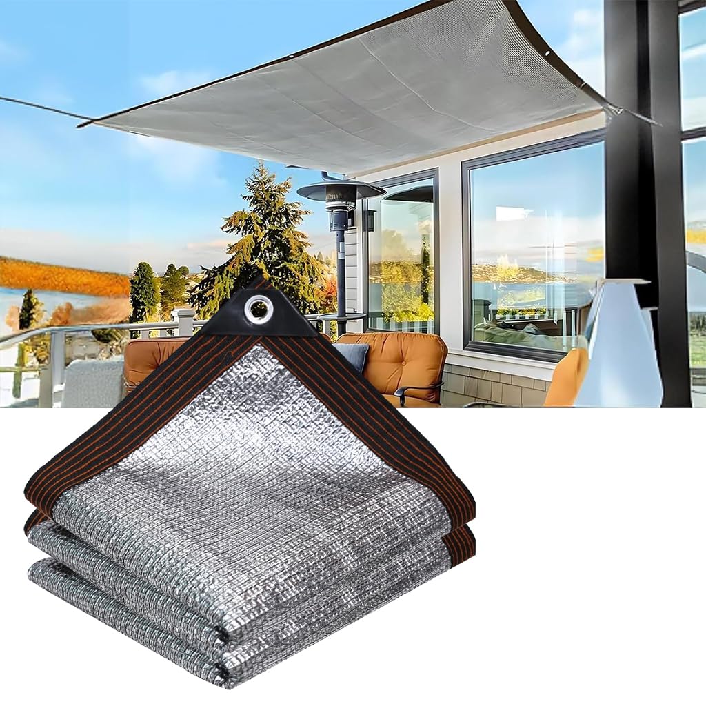 HASTHIP® Aluminum Foil Balcony Sun Shade Sail Heat Insulation Canopy with 4 Eyelets Weatherproof Outdoor Shade Net Patio Sunshade(78.7x118 inches)-image-12