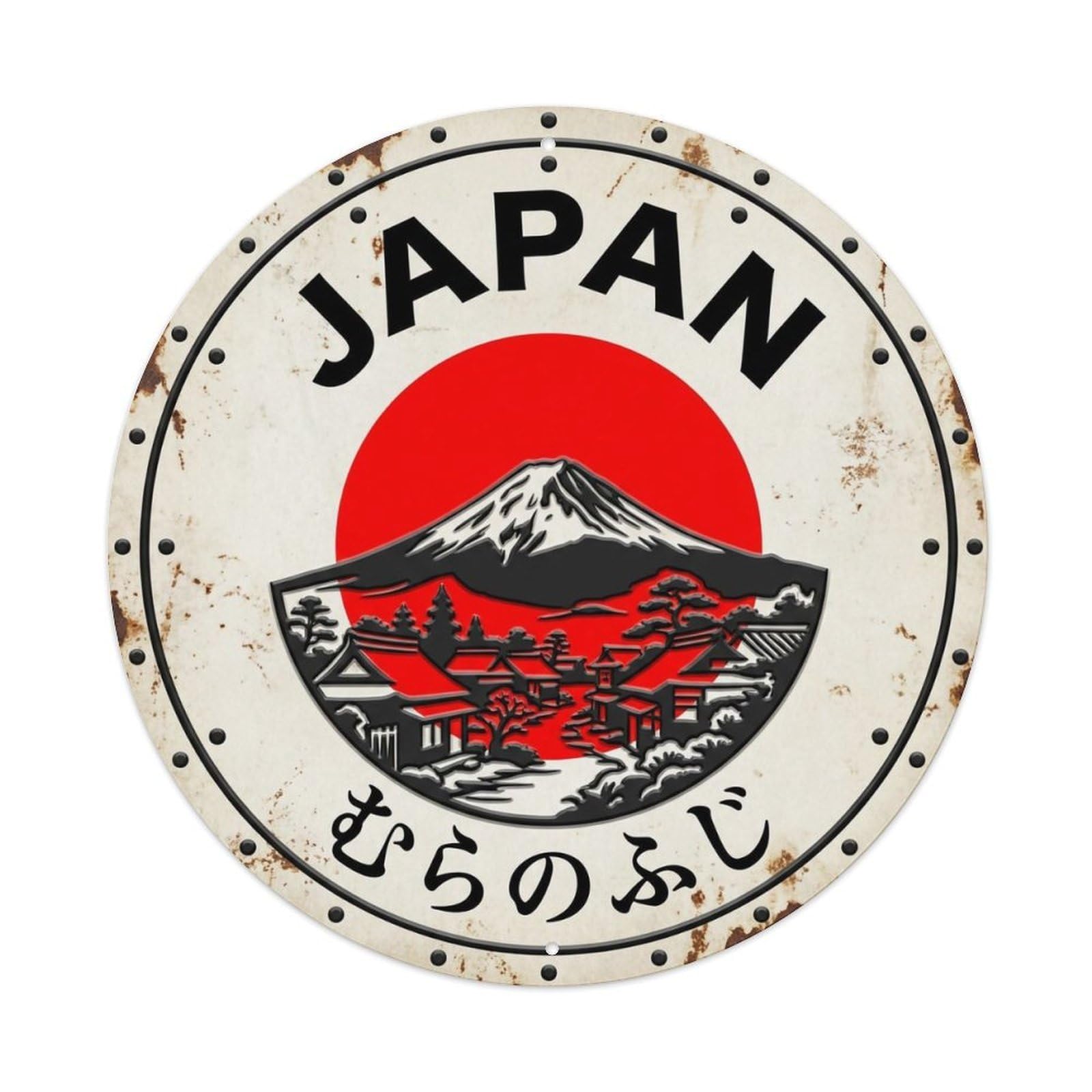 Fuji Village Japan Rural Peak Mountain Aged Metal Tin Sign