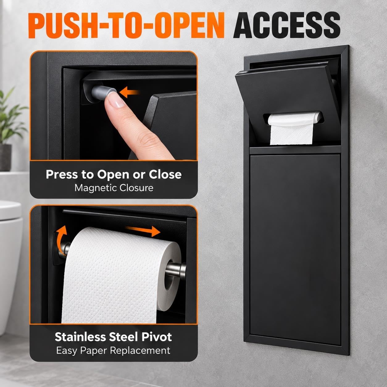 Porta Carta Igienica da Incasso, Nicchia Bagno in Acciaio Inox 304