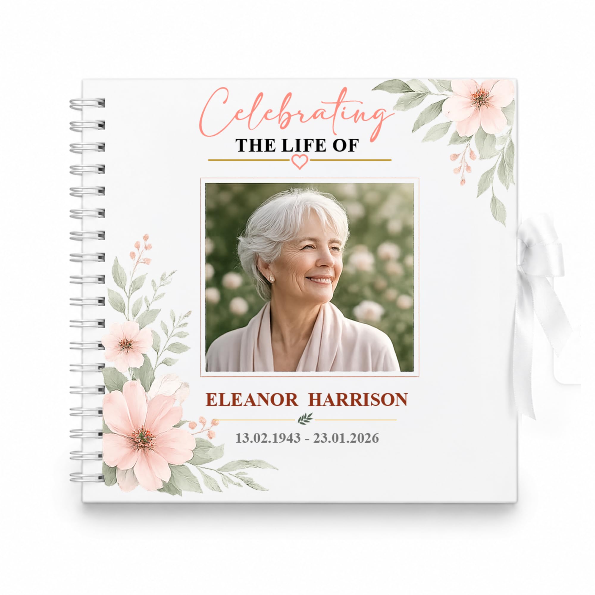 Funeral Condolence Memory Book Of Life - Memorial Guest Book Hardcover - Guestbook for Celebration of Life Memorial Service with Memory Table Card Sign (Peach Petals)