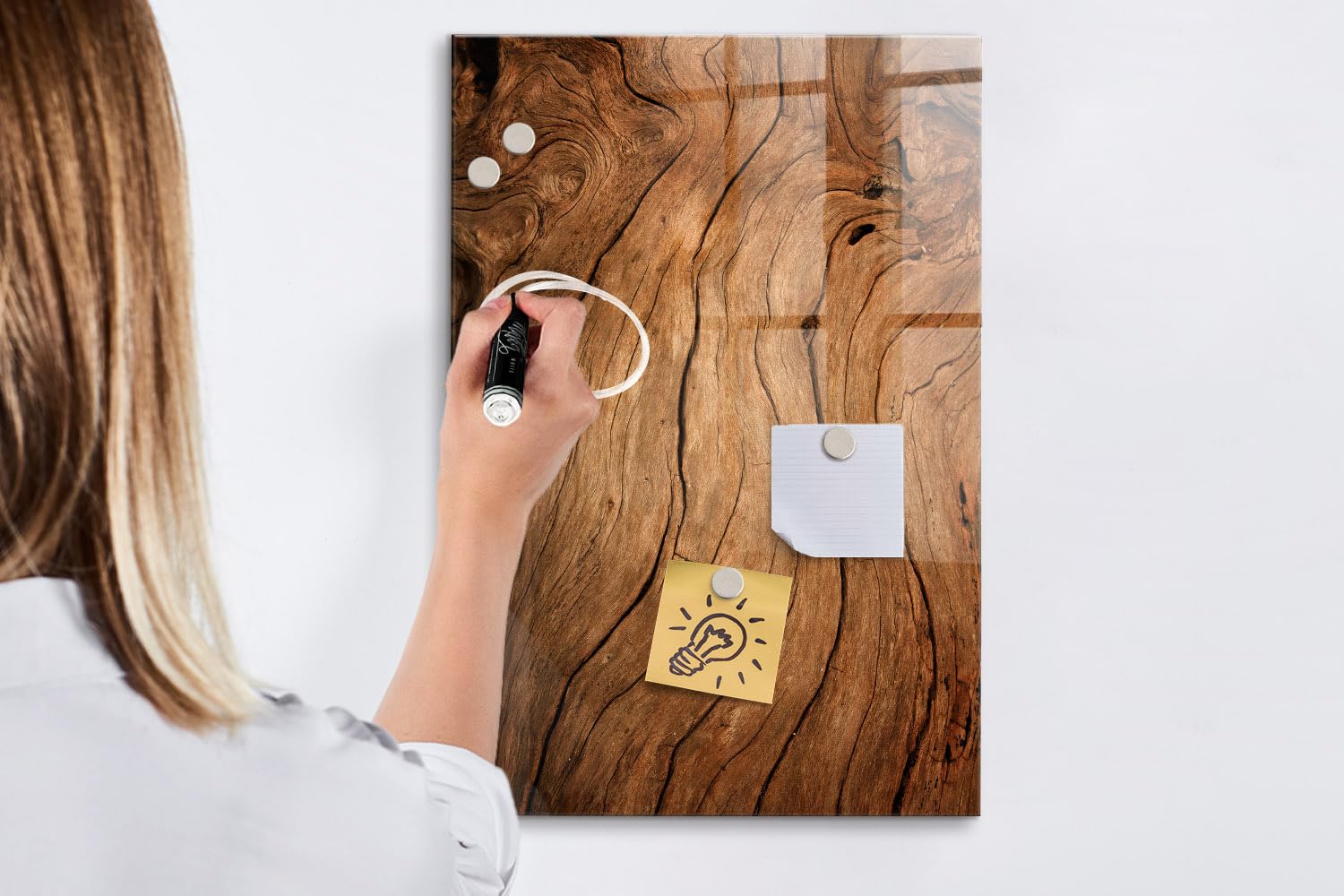 Glas-Magnettafel modern mit Zubehör | Neodym-Magnete, Marker, Schwamm | Perfekt für Planung, Präsentationen & Zuhause | Kratzfeste Qualität - 40x60 - Altes Holz