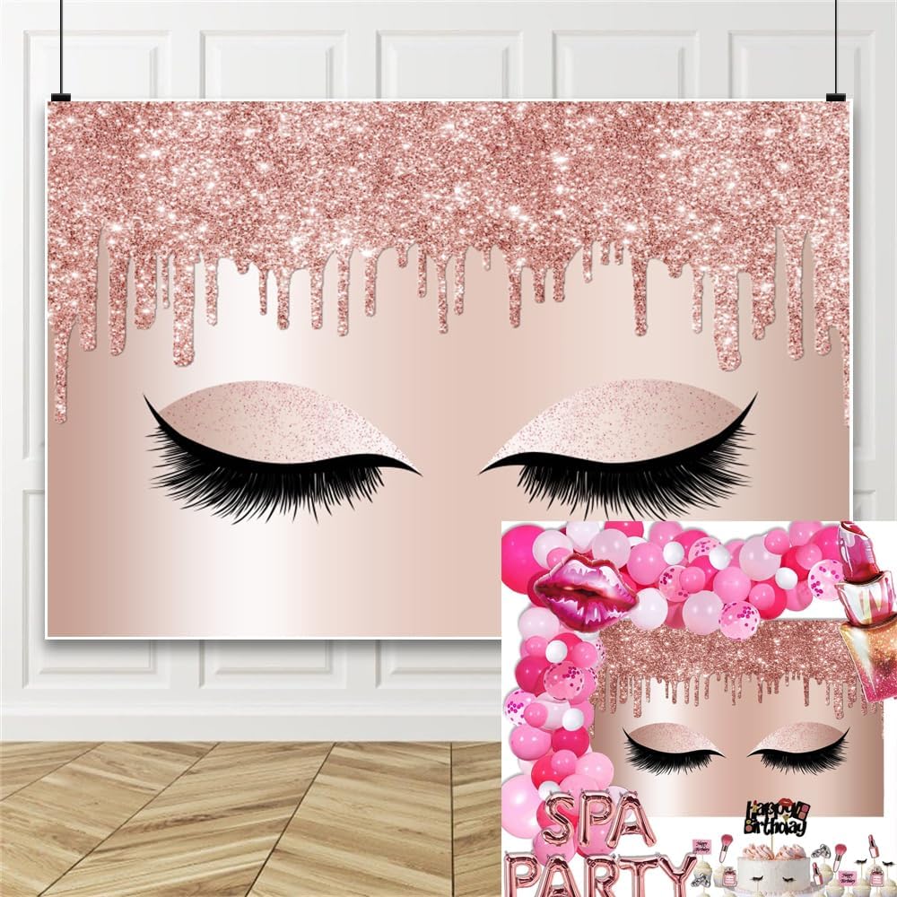 shensu Vinyl 5x3ft Girls Birthday Photography Backdrop Beautiful Eyes Long Eyelashes Shining Pink Photo Background Girls Birthday Party Decoration Cake Table Banner Portrait Photoshoot Studio Props