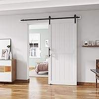 ALAMEDADT 36x84 White Sliding Barn Door Kit with 6.6ft Hardware, Handle, Floor Guides - Pre-Drilled Easy DIY Install, Waterproof PVC H-Frame