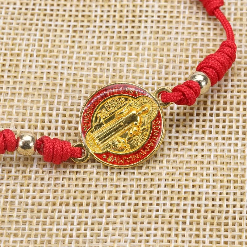 COLORFUL BLING 4pcs Red Knot Virgin Mary/Saint Benedict/Saint Jude String Bracelet Set Adjustable Cord Link Rosary Prayer Protection Medal for Women Lucky Catholic Religious Jewelry - Image 4