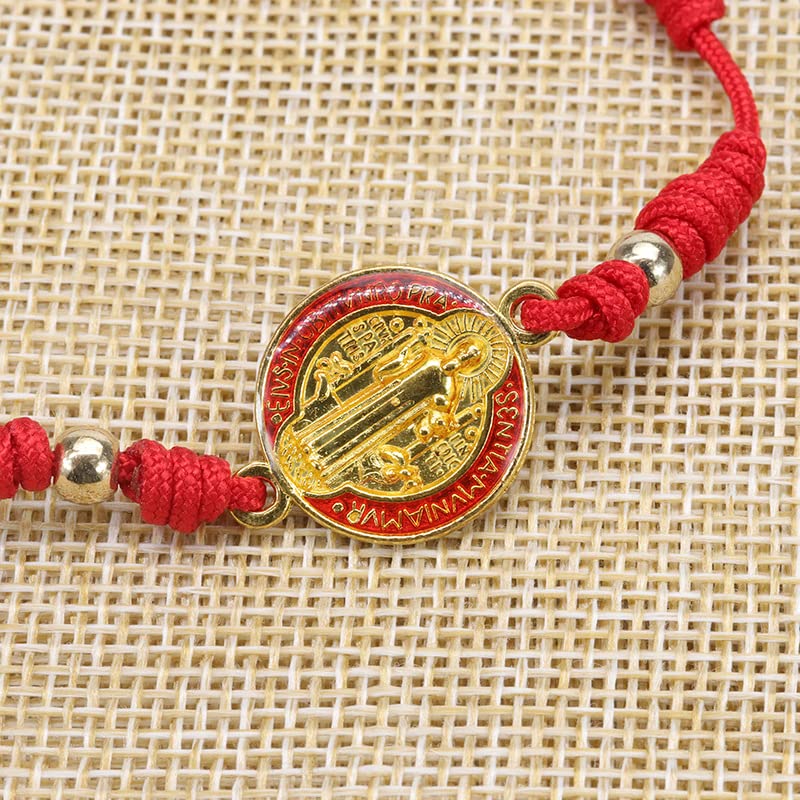 4pcs Red Knot Virgin Mary/Saint Benedict/Saint Jude String Bracelet Set Adjustable Cord Link Rosary Prayer Protection Medal for Women Lucky Catholic Religious Jewelry4